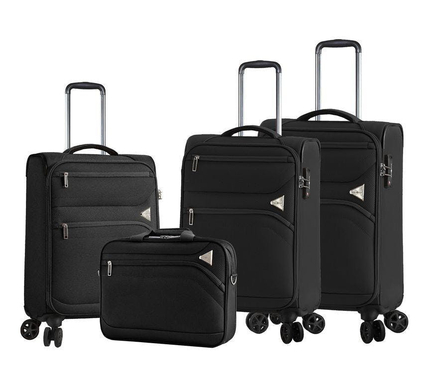 Snowball Black Lightweight Soft Dual 4 Wheel Luggage Suitcases - Set Of 4