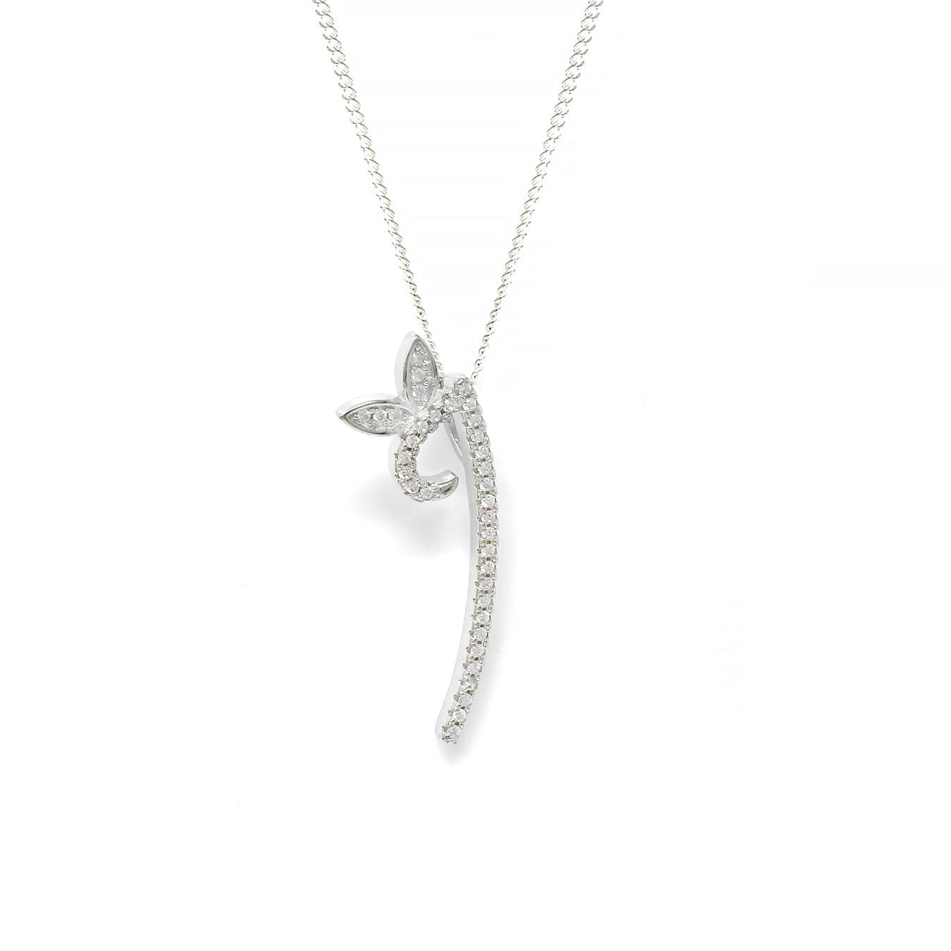 Say It With Silver 1 Inch Winged Full Cz Stones Initial Necklace - Sterling - I