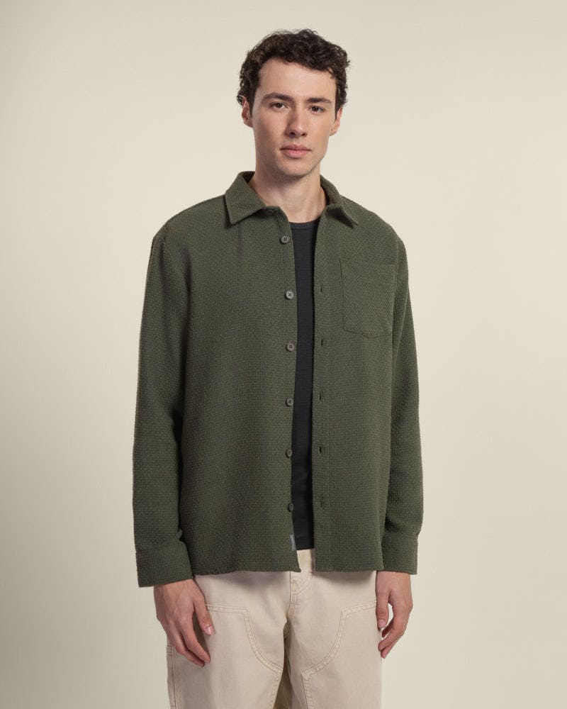 Larsson & Co Light Olive Crosshatch Textured Overshirt - L - Olive