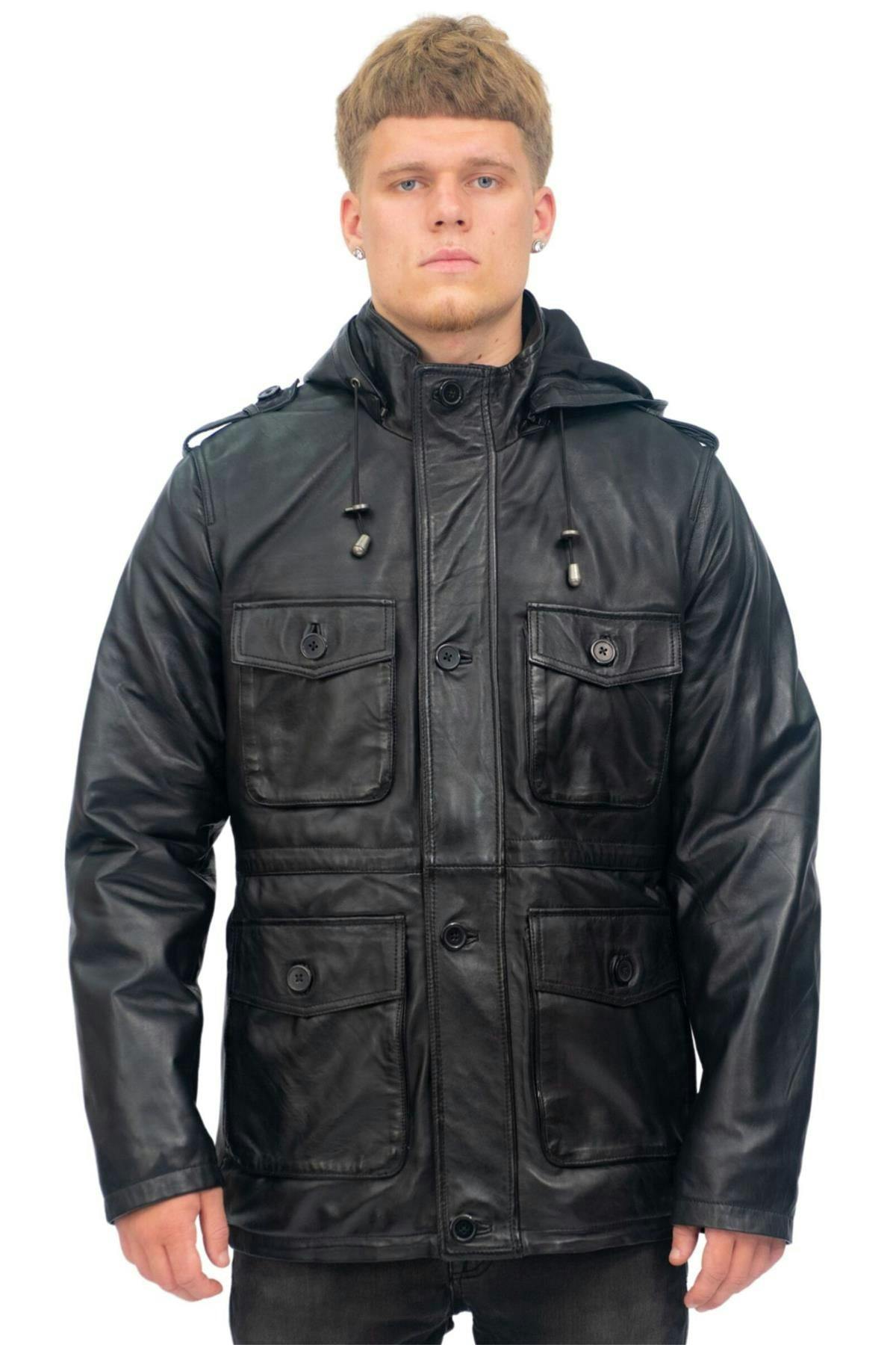 Infinity Leather Men's Black Leather Hooded Trench Coat-Medellin - Uk S | Eu 46 | Us 36