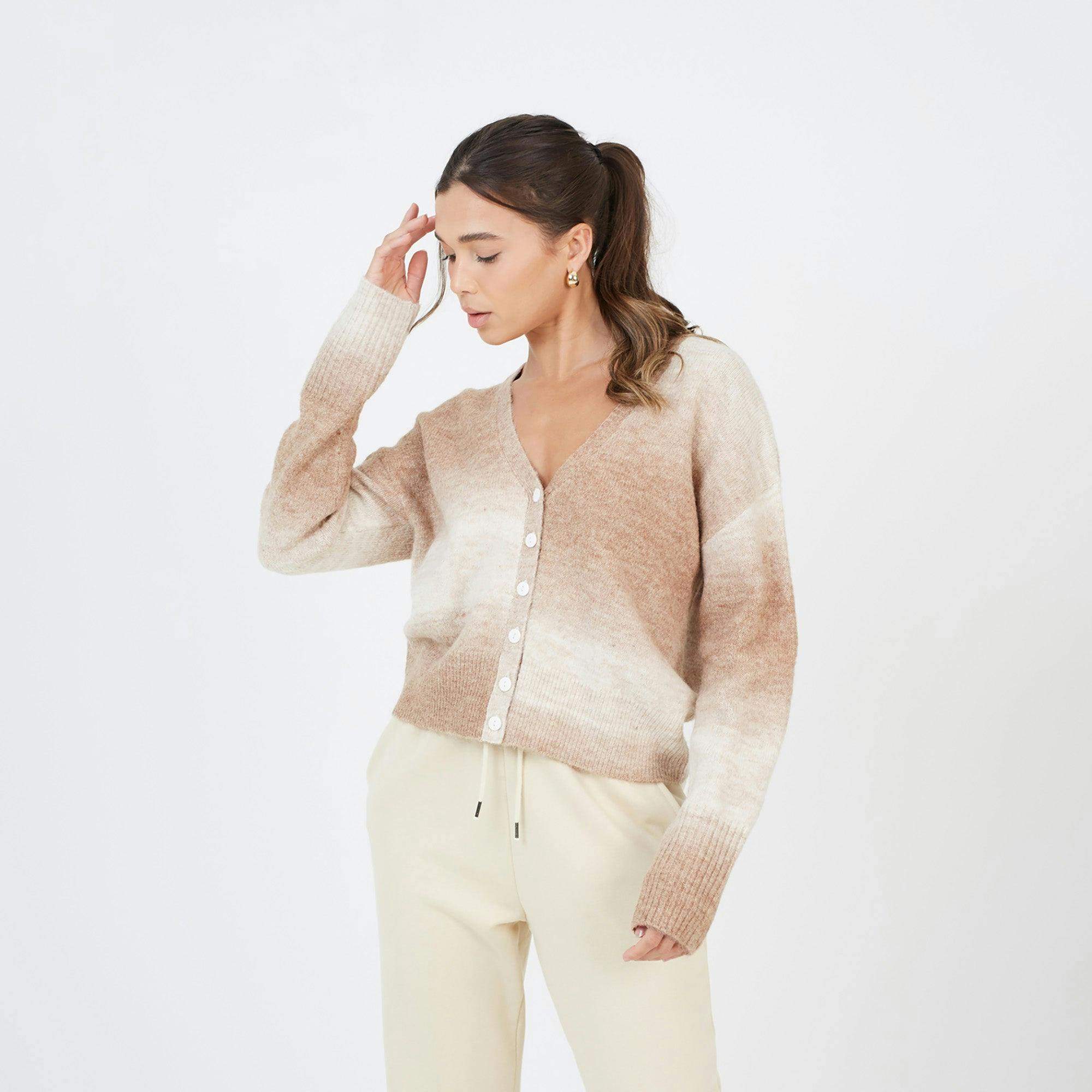 Brave Soul Button Through Space Dye Cardigan - Tan - Tan - S