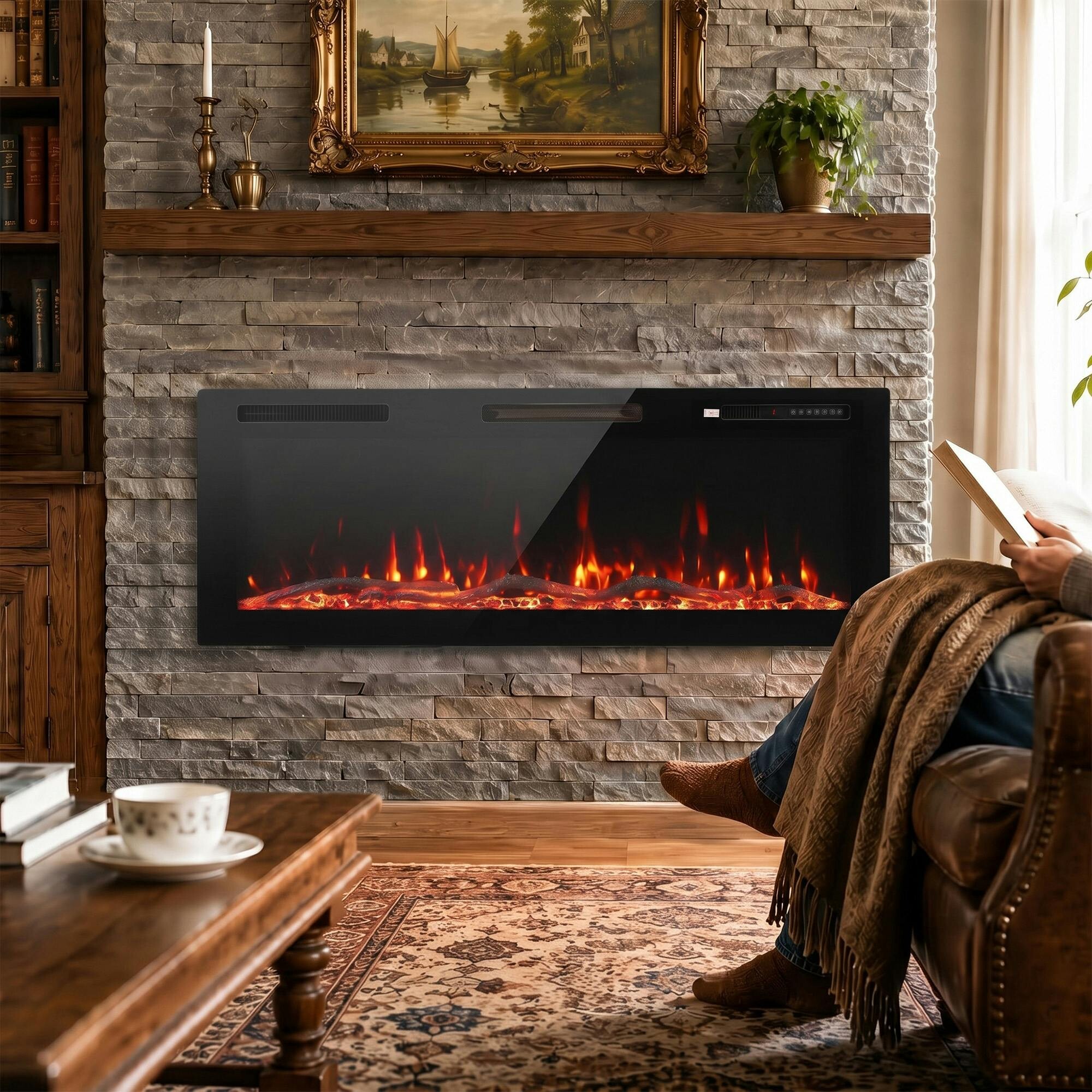Homcom Slim Electric Fireplace Wall Mounted/Recessed/Freestanding 127Cm