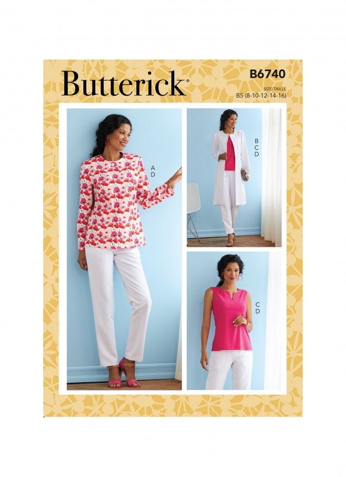 Butterick Women's Sewing Pattern 6740, Jackets, Coats, Tops, Trousers For B5 (8-10-12-14-16) - Intermediate - B5 (8-10-12-14-16)