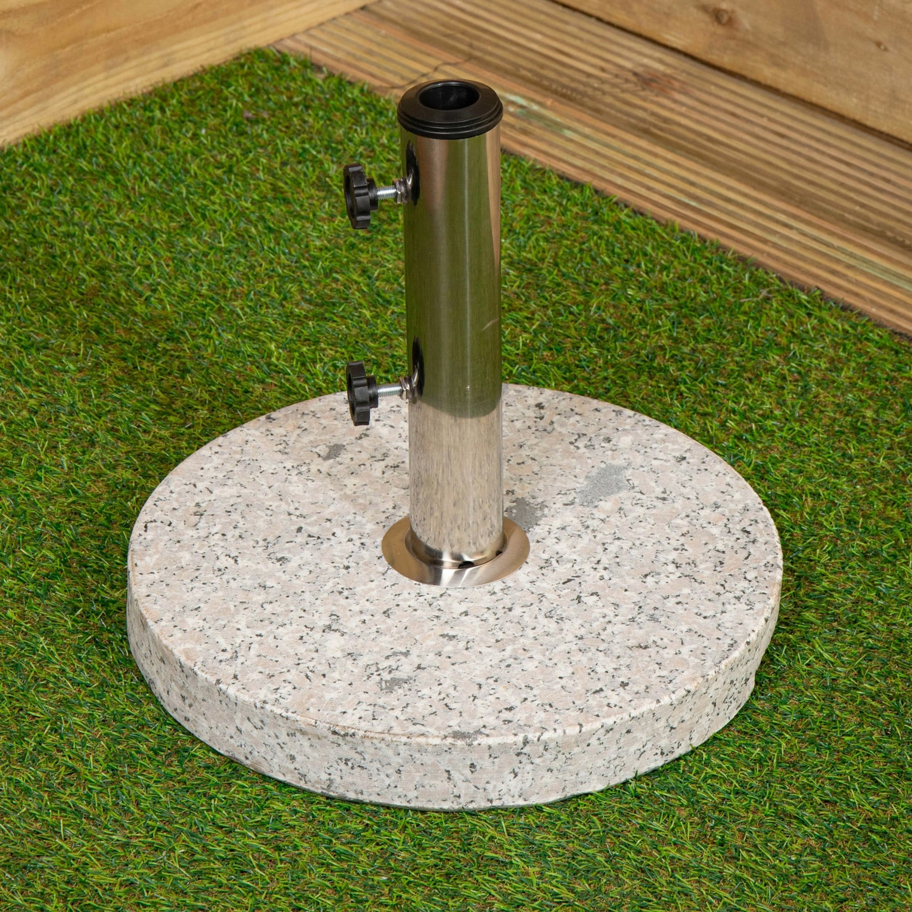 Samuel Alexander 15Kg Round Granite Garden Parasol / Umbrella Base Weight Stainless Steel Pole - Outdoor Umbrella & Parasols