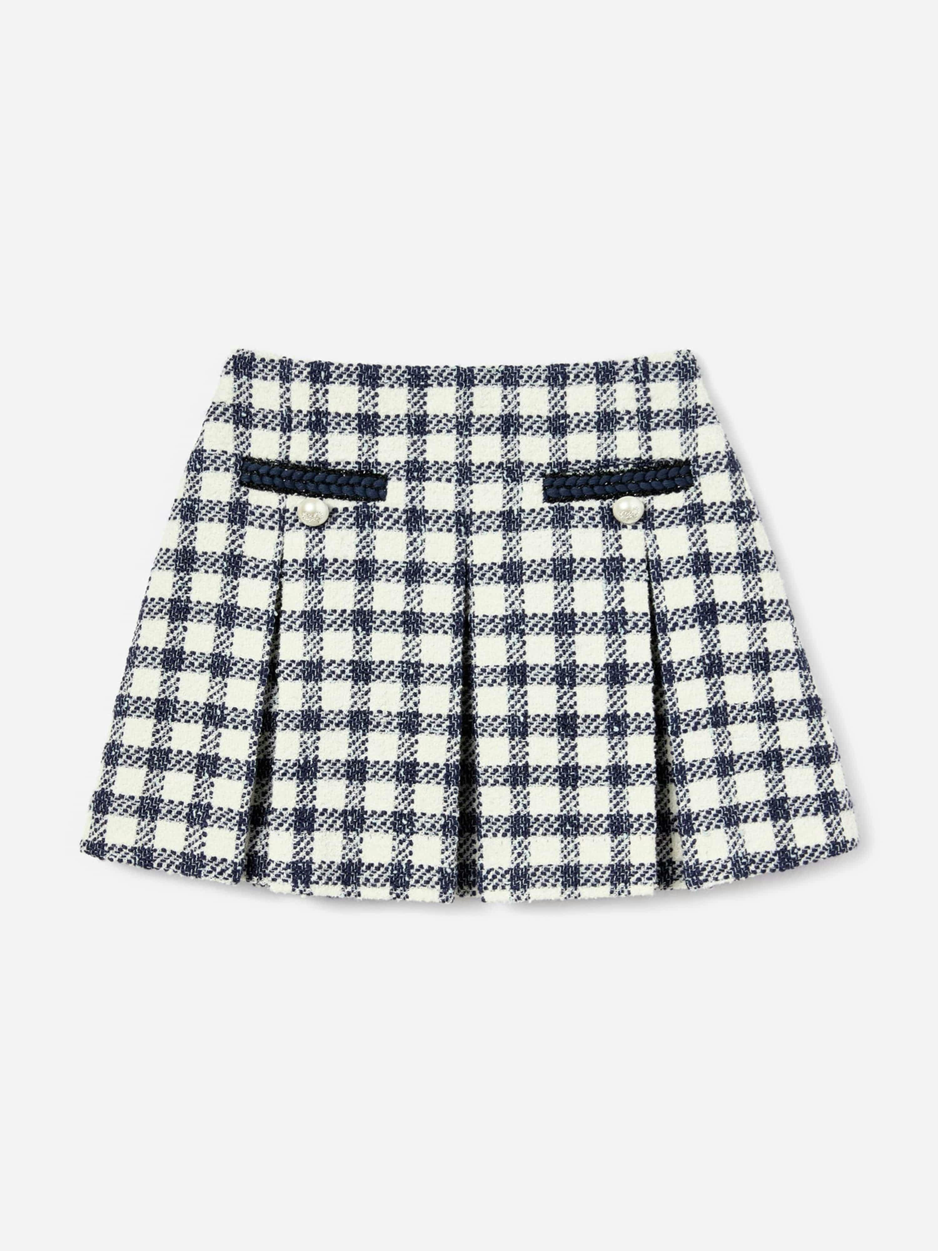 Self Portrait Girls Check Boucle Skirt In Navy - Navy - 7 - 8 Yrs