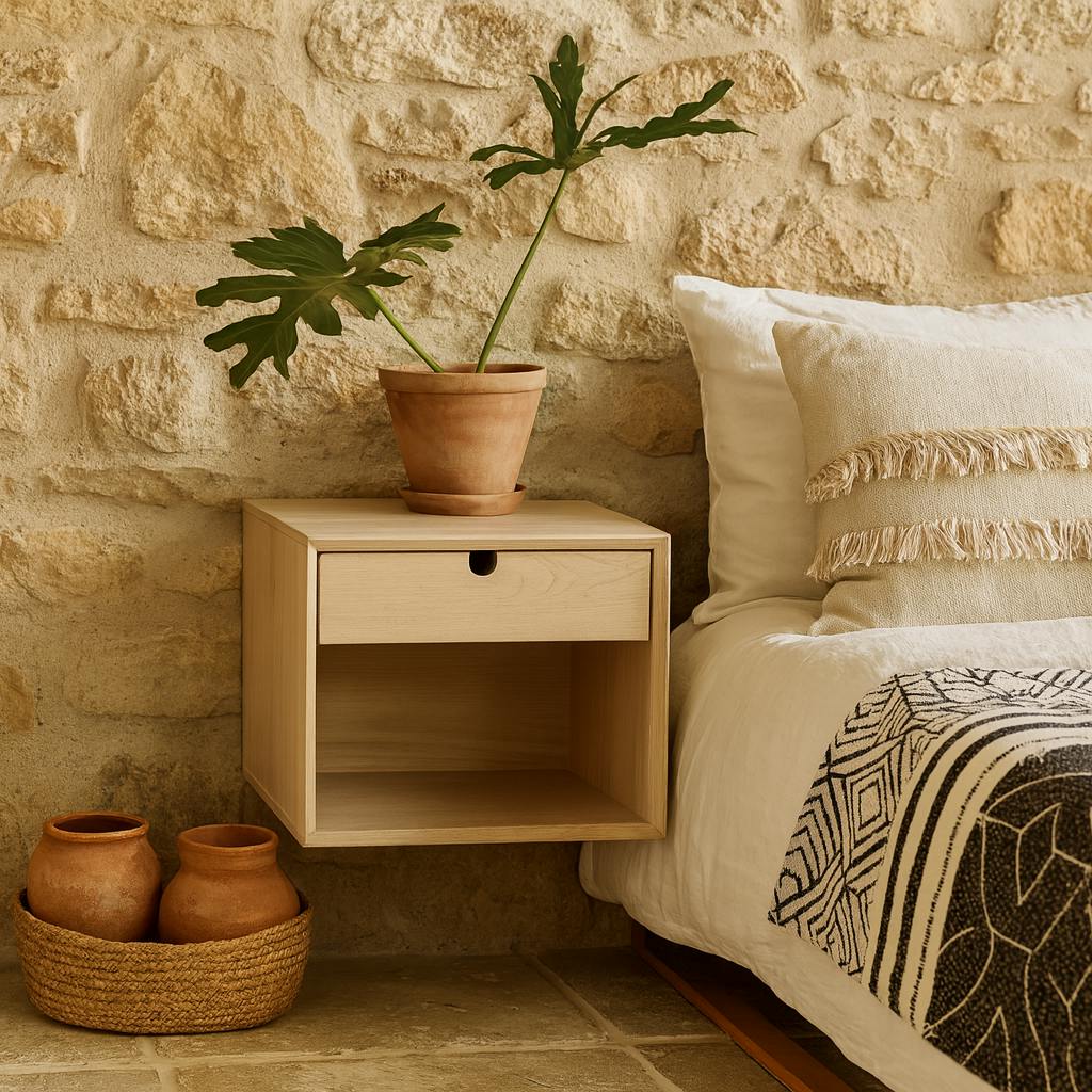 Rackhams White Italy Oak Wood 1 Drawer Wall Mounted Bedside Table