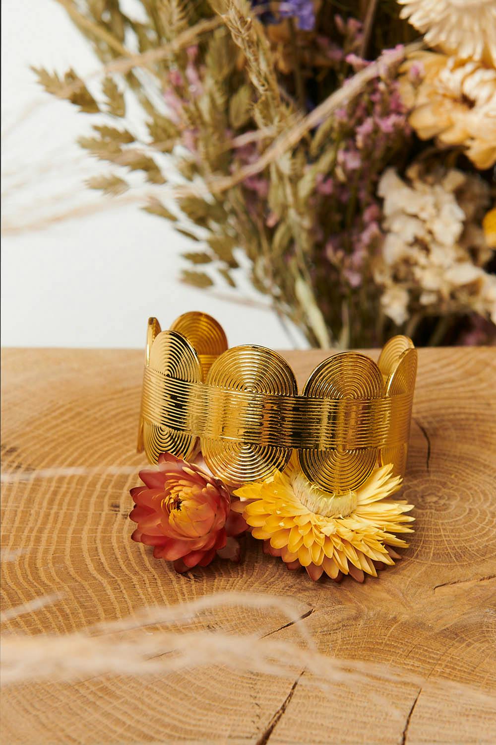 Izabel London Gold Abstract Textured Wide Metallic Bracelet - One