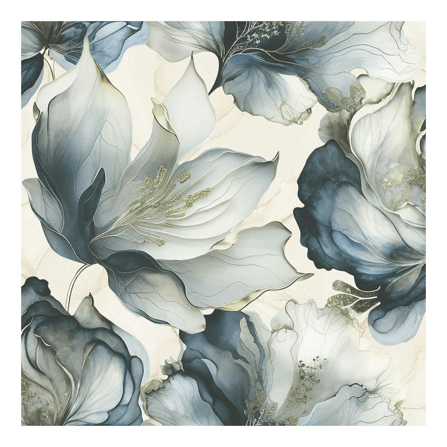 Rackhams Blue/Gold Elysian Floral Wallpaper - 10M X 53Cm - 100% Mixed