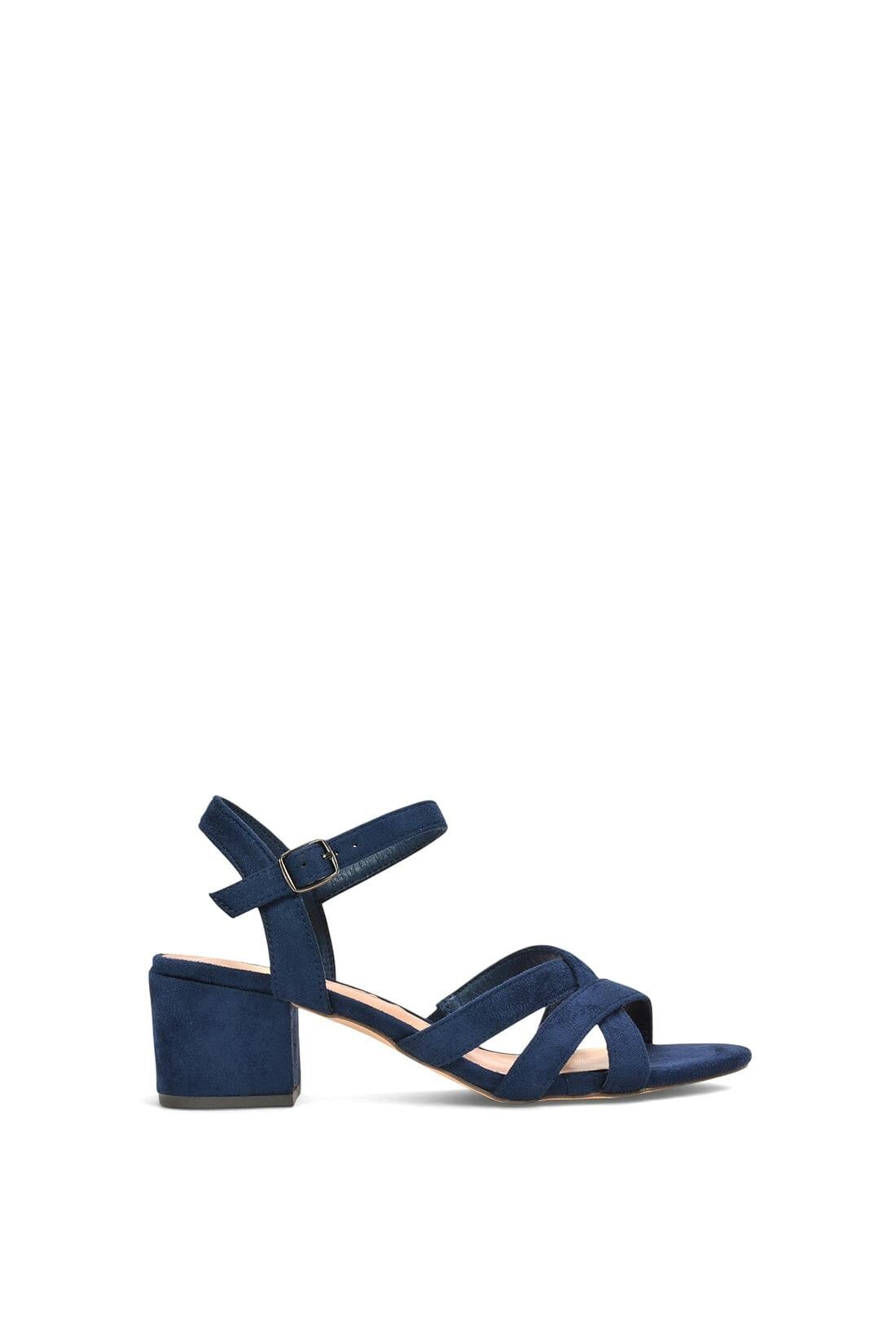 Xy London Women's Black/Brown/Gold Strappy Block Heel Sandals With Ankle Strap - Navy - 5
