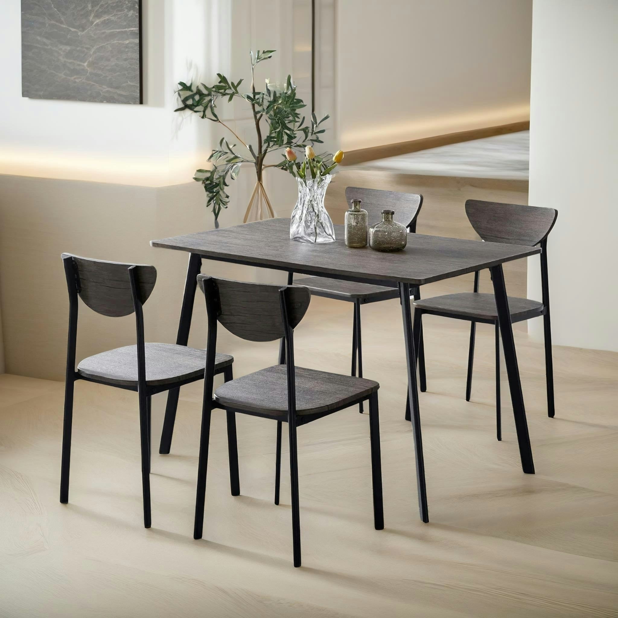 Rackhams Brown Industrial Dining Table With 4 Chairs Set Wood Effect