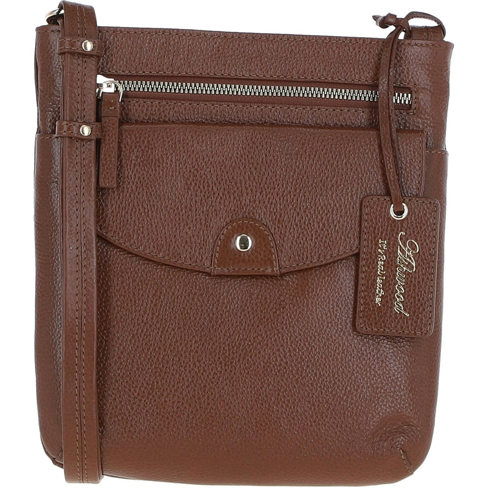Ashwood Grain 'Five Cb' Real Leather Cross Body Bag: Cb-5 - One Size - Tan - Leather