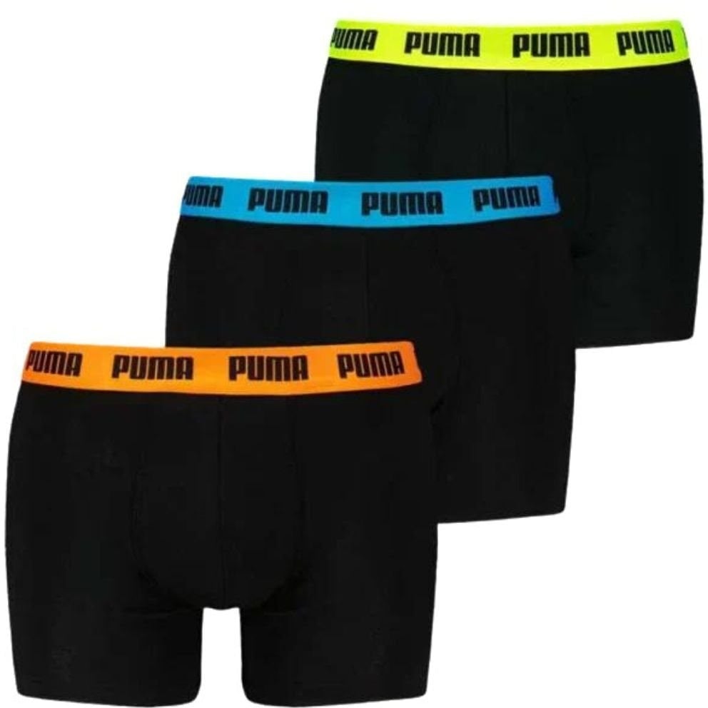 Puma Black/Orange/Blue 3-Pack Everyday Basic Boxer Briefs, W/ /Blue/Yellow - L