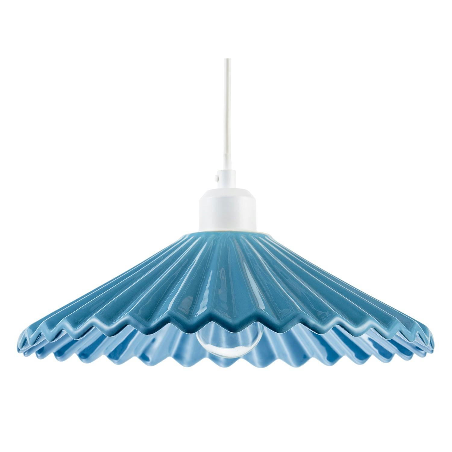 Rackhams Blue/Light Modern Nova Gloss Ceramic Pendant Shade With Rippled Body
