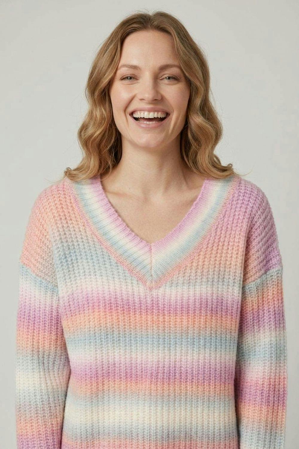 Izabel London Purple Striped Relaxed Drop Shoulder Jumper - M/L