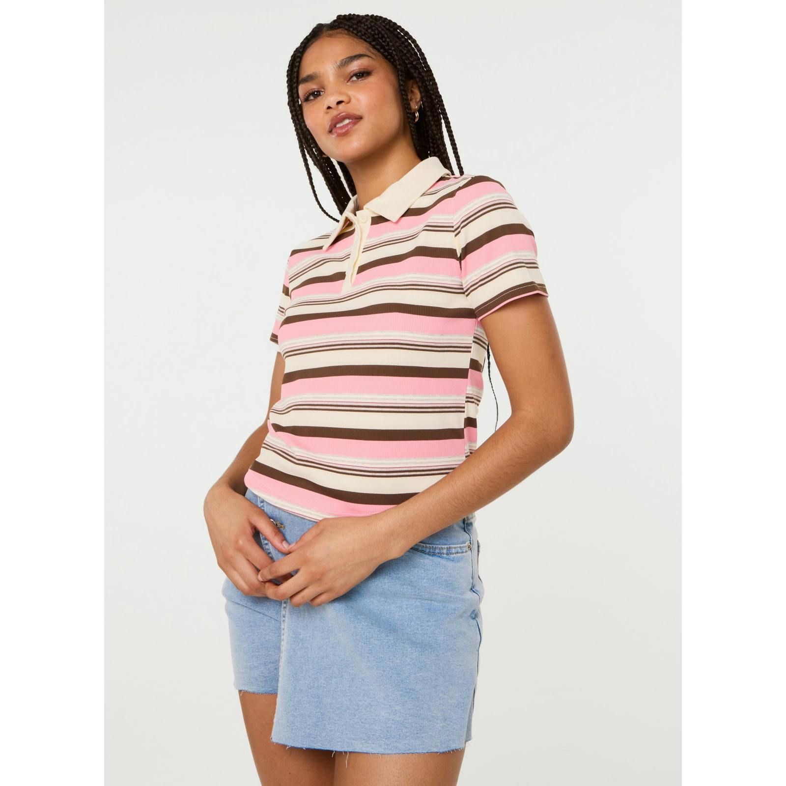 Pink Vanilla Button Up Rugby T-Shirt - S-M