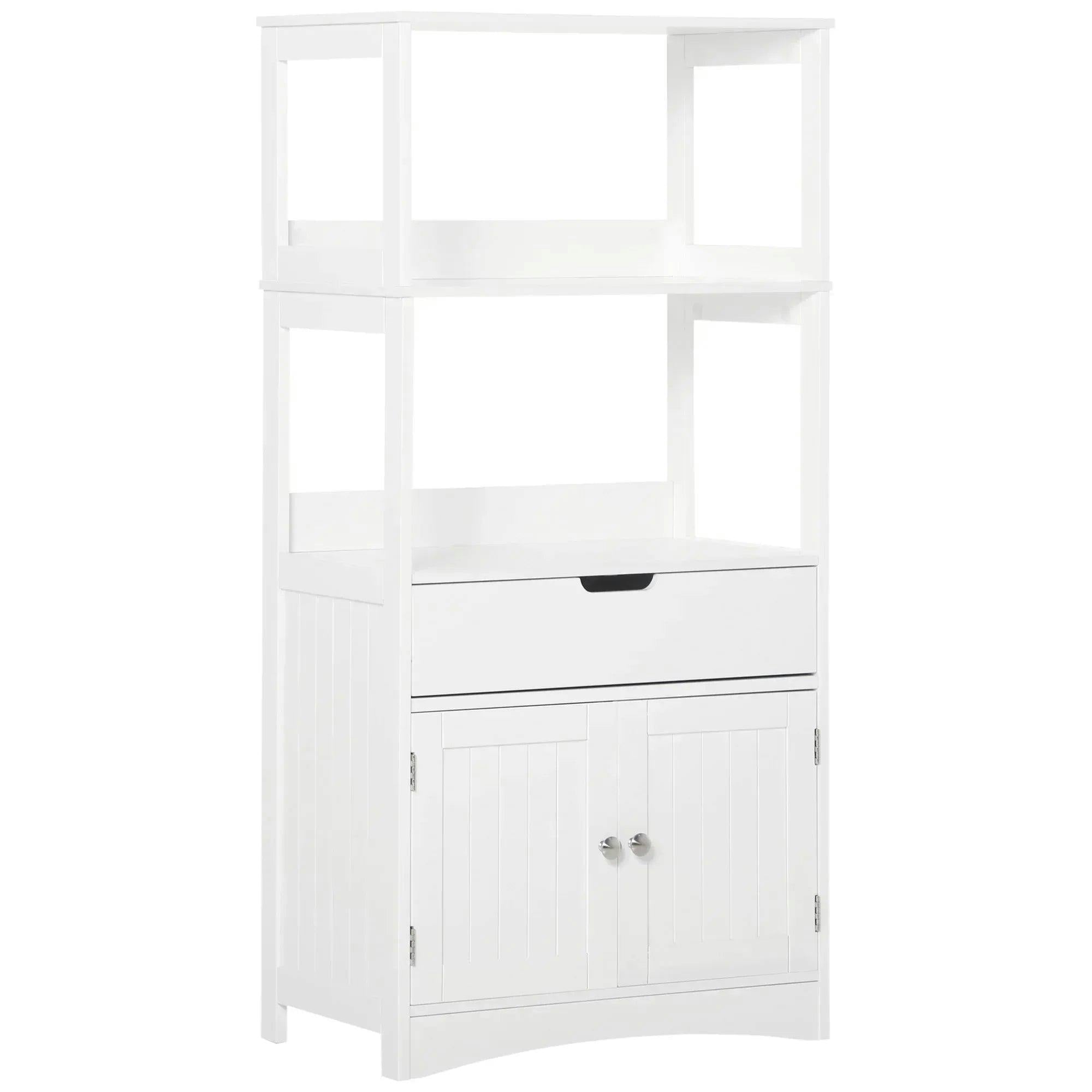 Kleankin White Bathroom Floor Storage Cabinet Kitchen Sideboard Standing Unit W/ Doors - Image 3