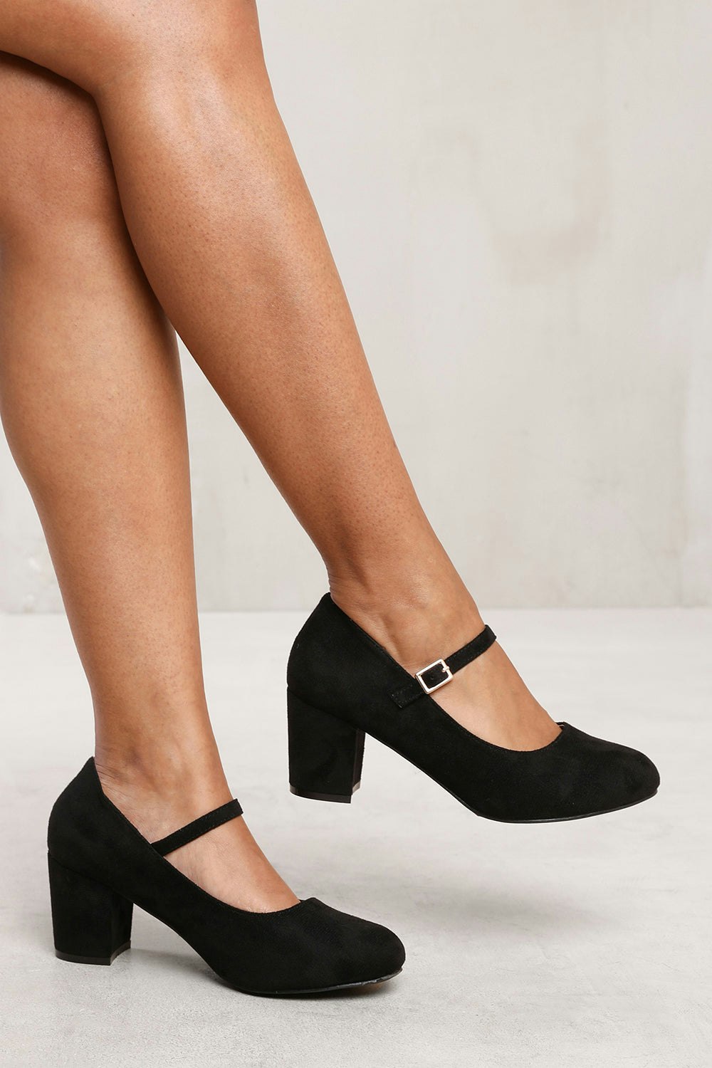 Where's That From Black Effie Block Heel Mary Jane Pumps In Suede - Size 8