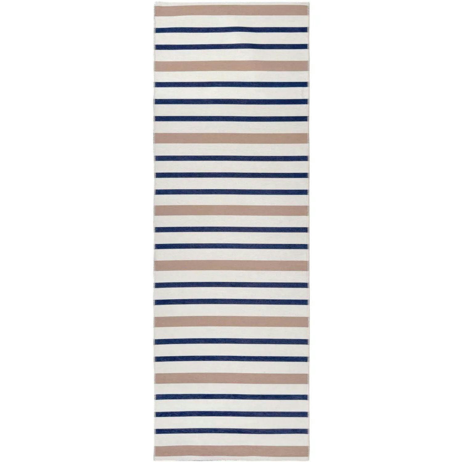 Rackhams Blue/Beige Contemporary Washable Coastal Stripe Rug - 67X200 Cm