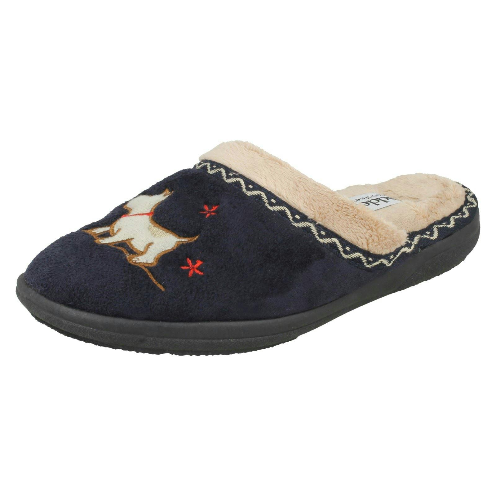 Padders Women's Wide Fitting Slipper Mules Scotty - Navy - Uk 3