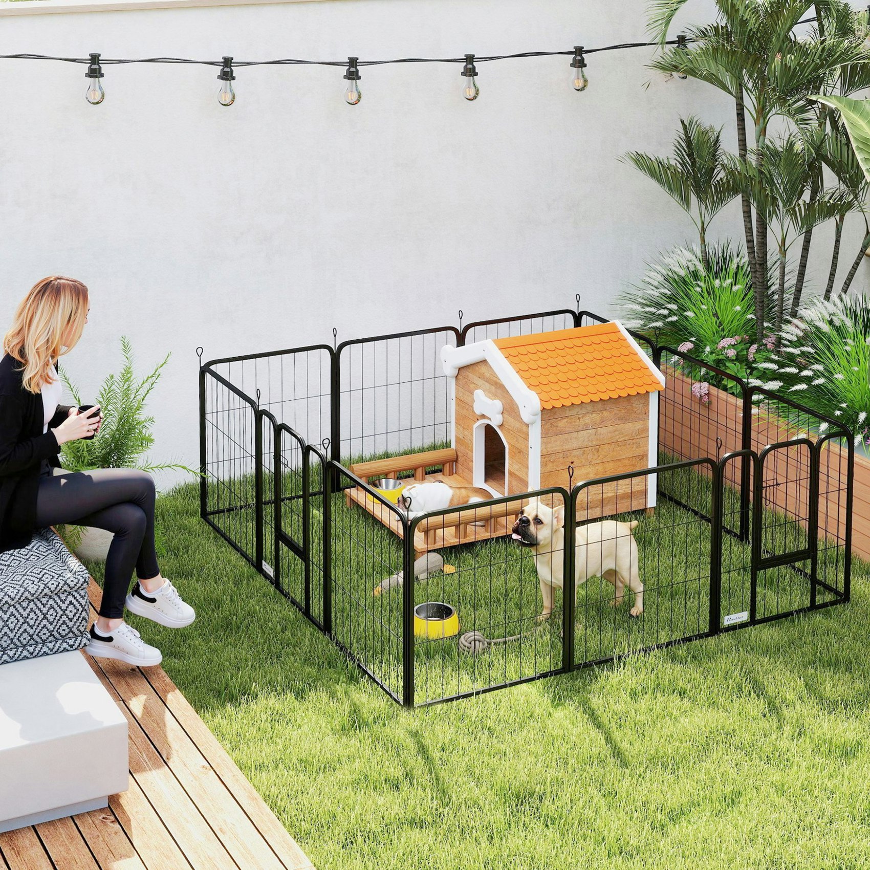 Pawhut Black Dog Pen, 12 Panels Puppy Pen For Small Dogs, 60Cm High,