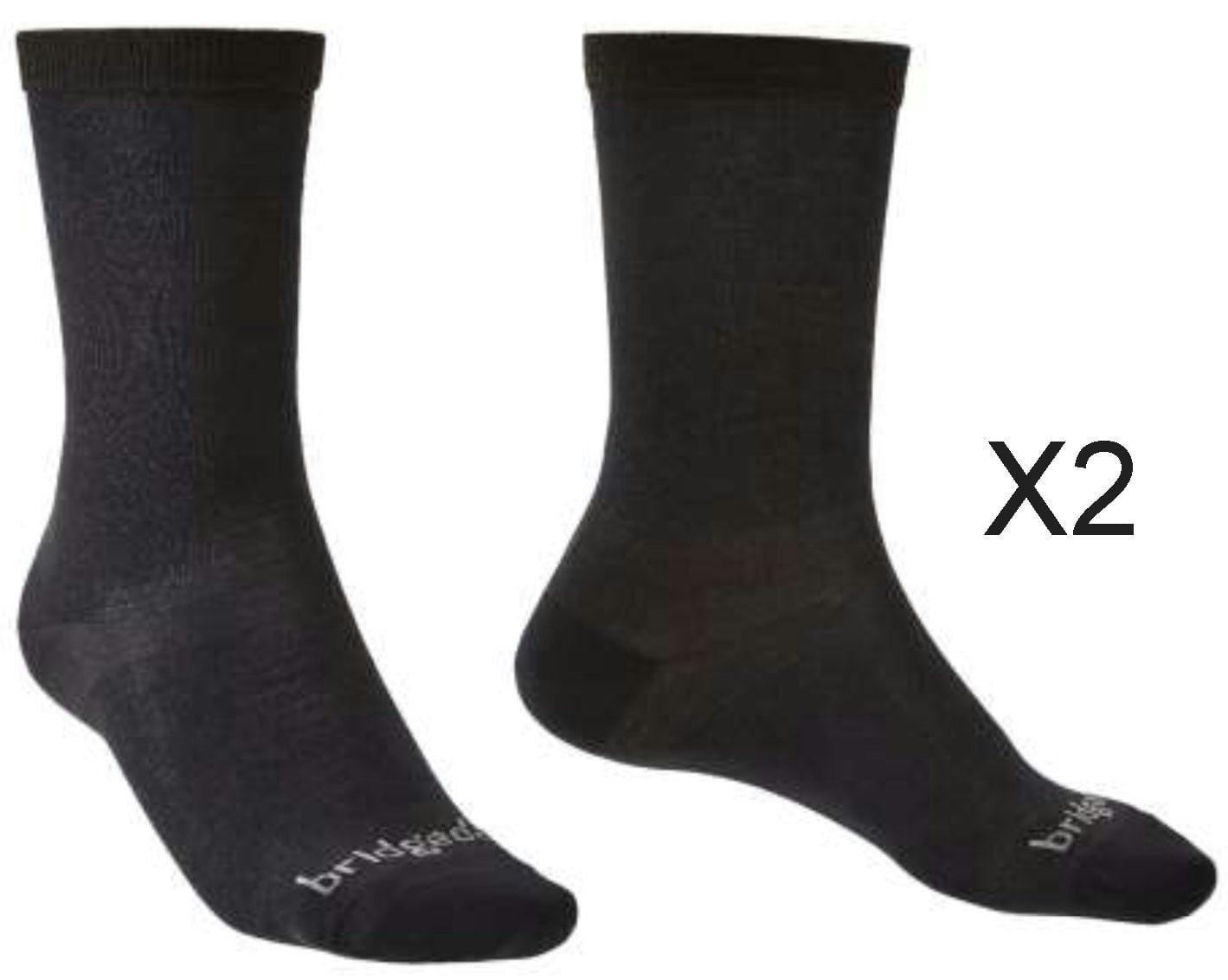 Bridgedale Men's Black Socks Ultra-Lightweight Coolmax Performance Liner Socks Twin Pack {Br-710539} - Medium