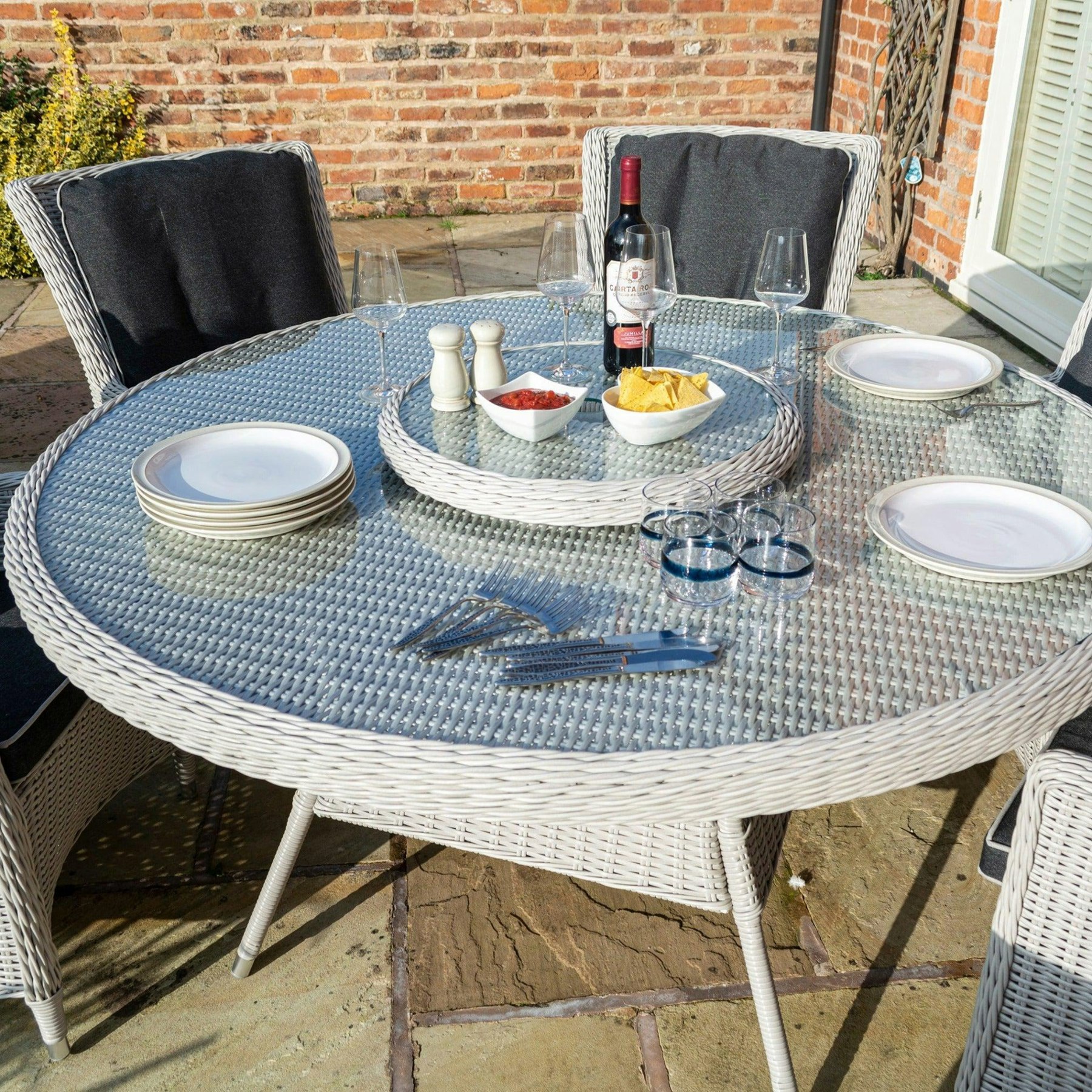 Rowlinson Grey Rattan Effect Six Seater Dining Set - Two Colours - Natural Stone