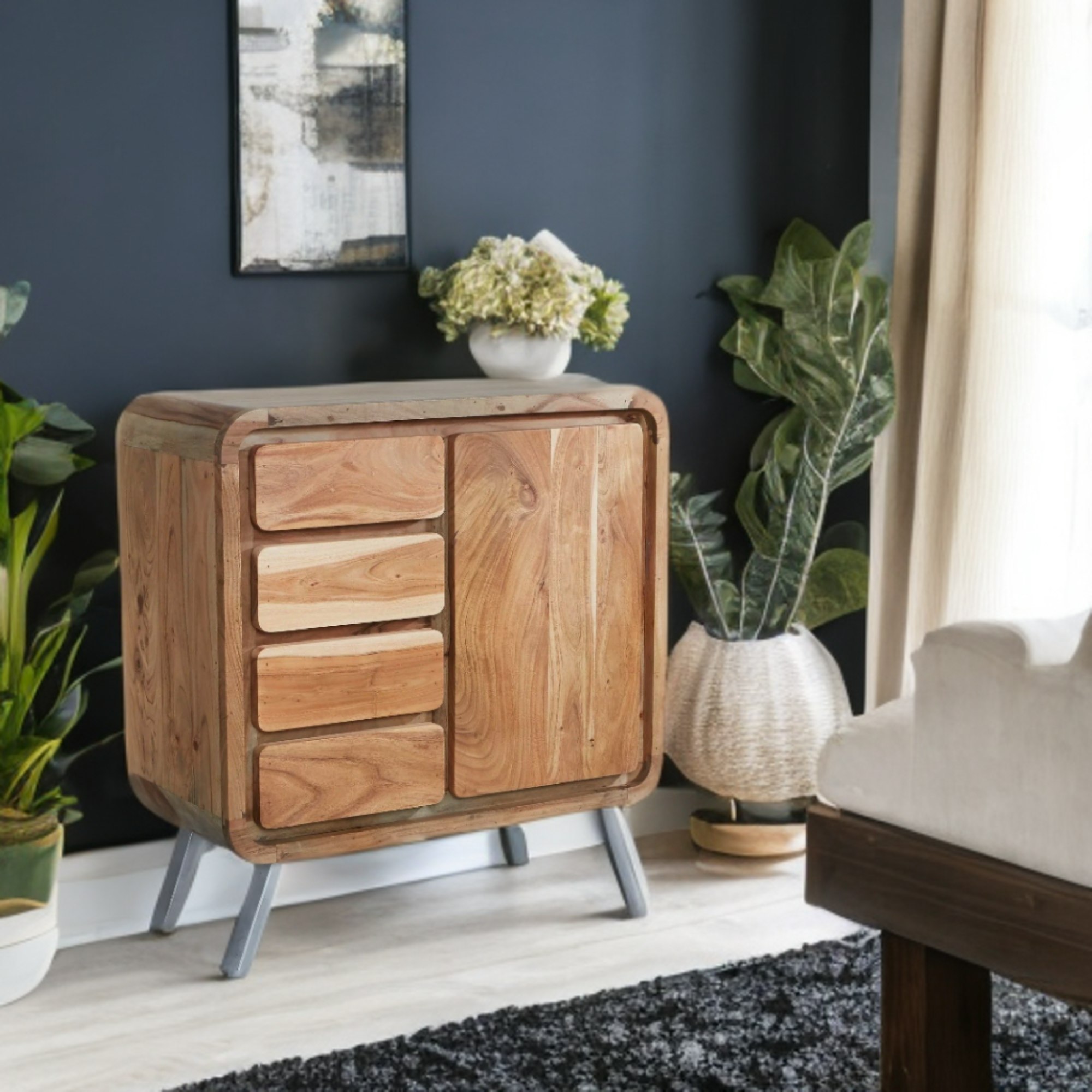 Rackhams Light/Grey Aaron Metal & Wood Medium Sideboard - Wood - 1