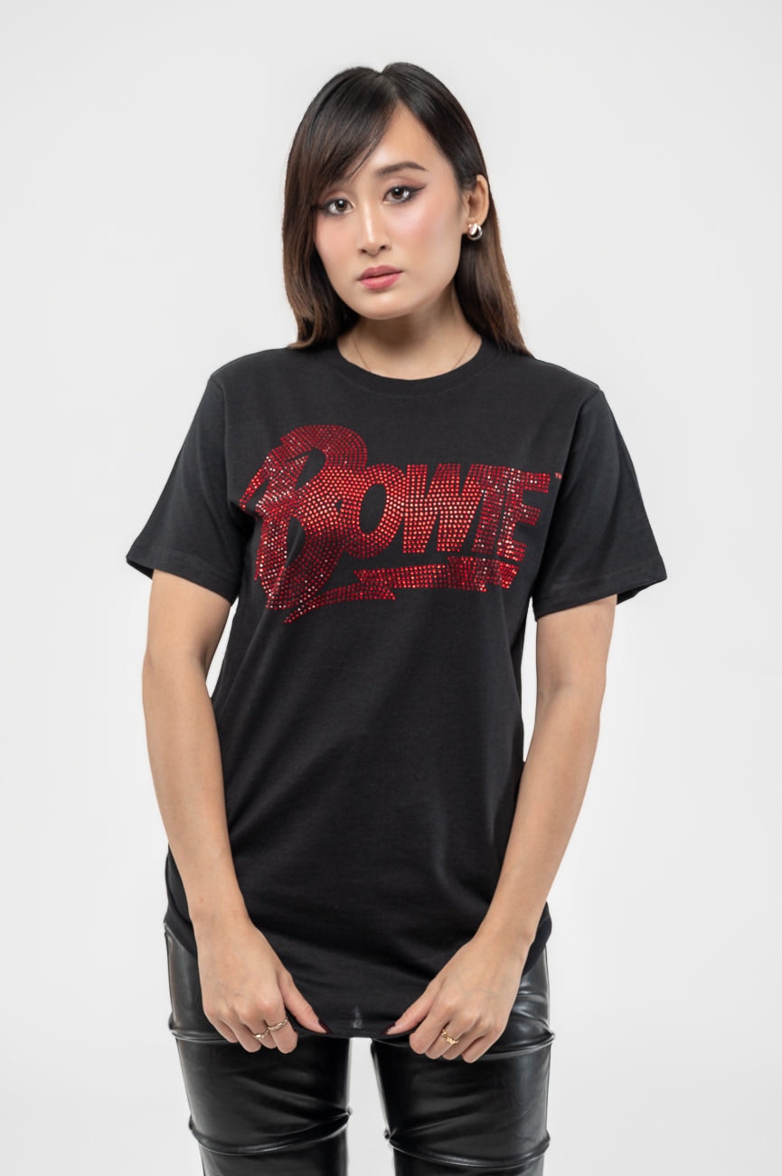 Paradiso Clothing Unisex Black/Dark/Red David Bowie Diamante Flash T Shirt - M