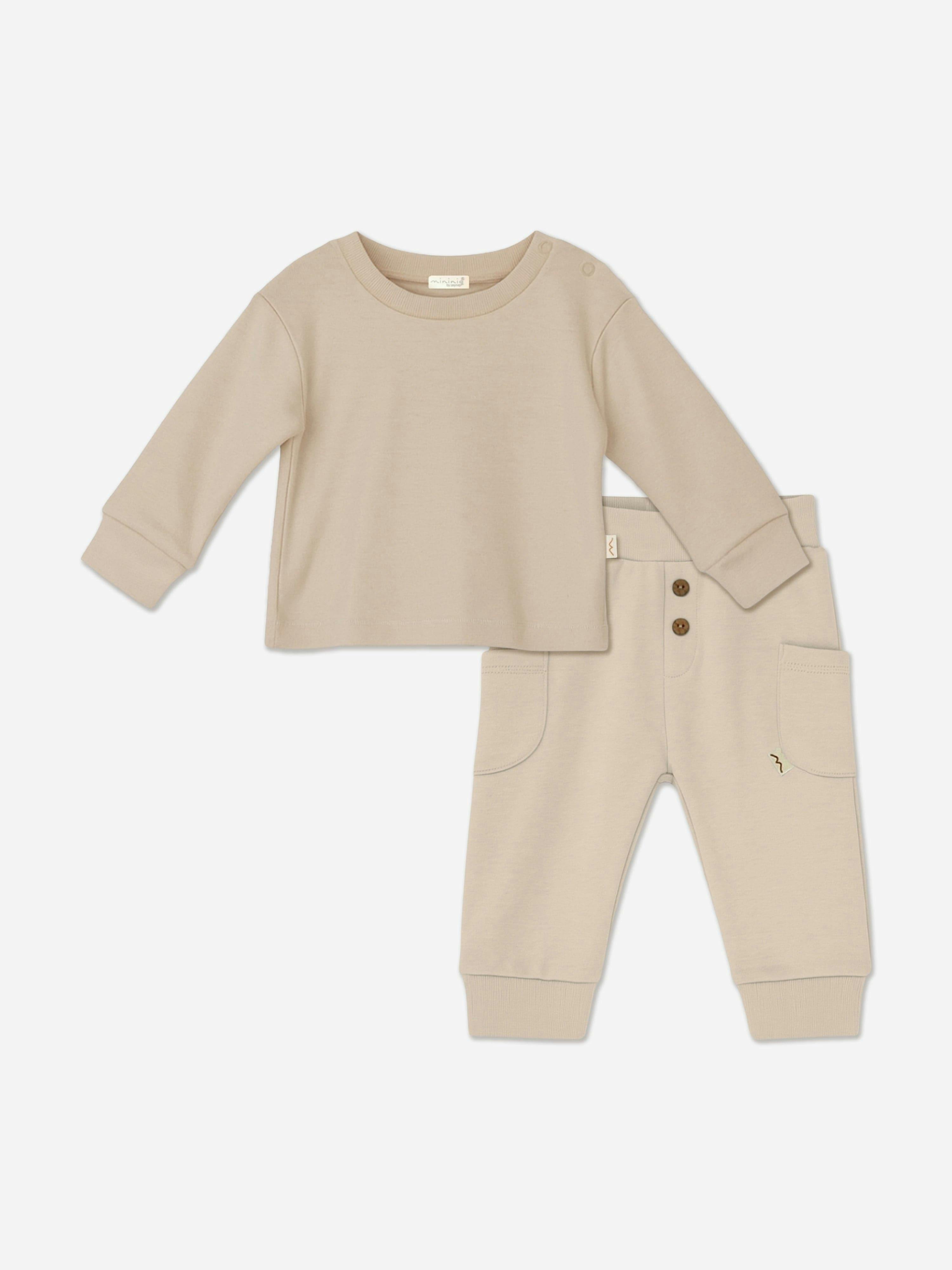Mininio Beige Baby Organic Cotton Trouser Set In - 0 - 3 Mths