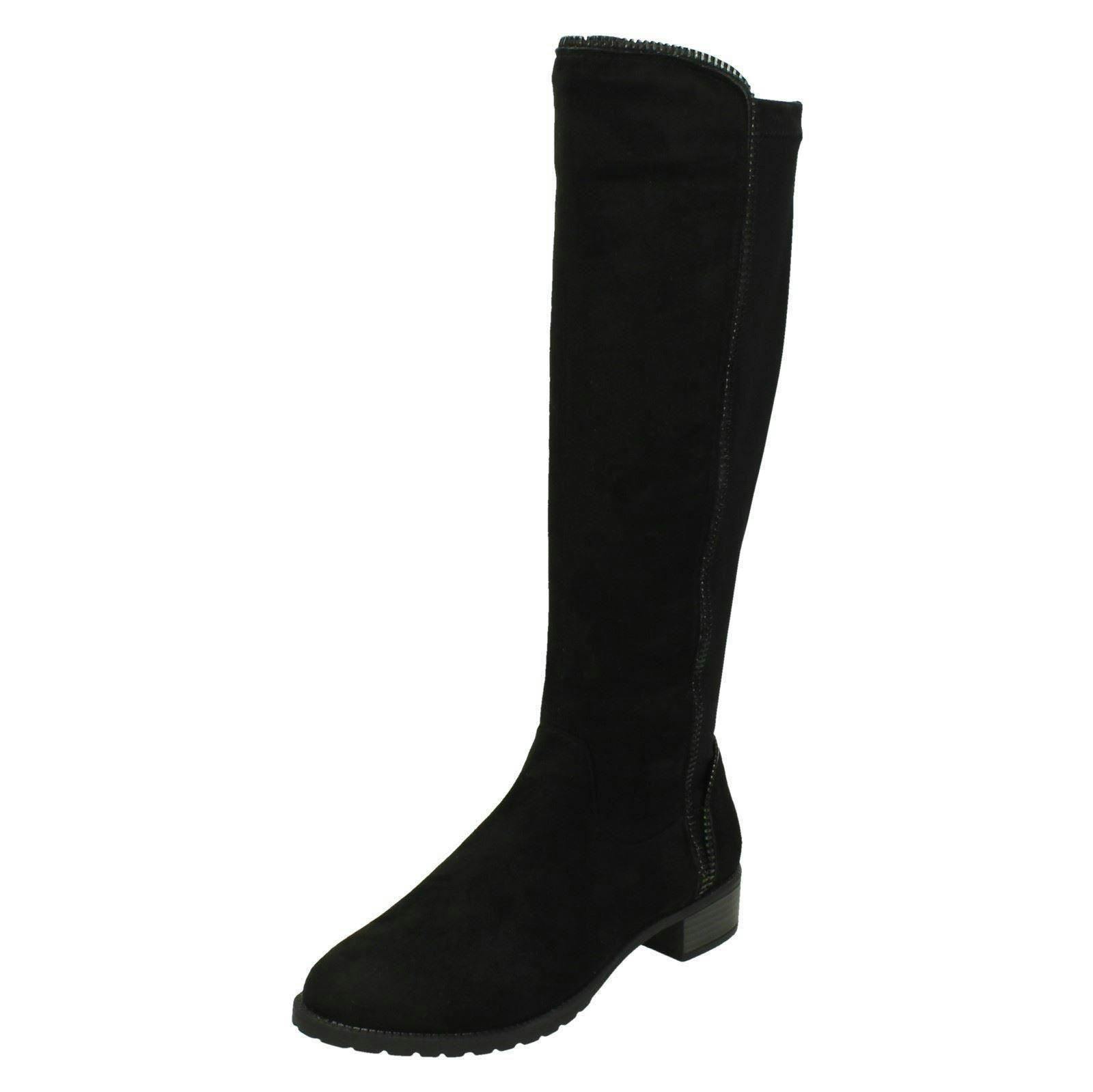 Spot On Women's Black Mid Heel Calf Boots F50868 - Microfibre - Uk 4