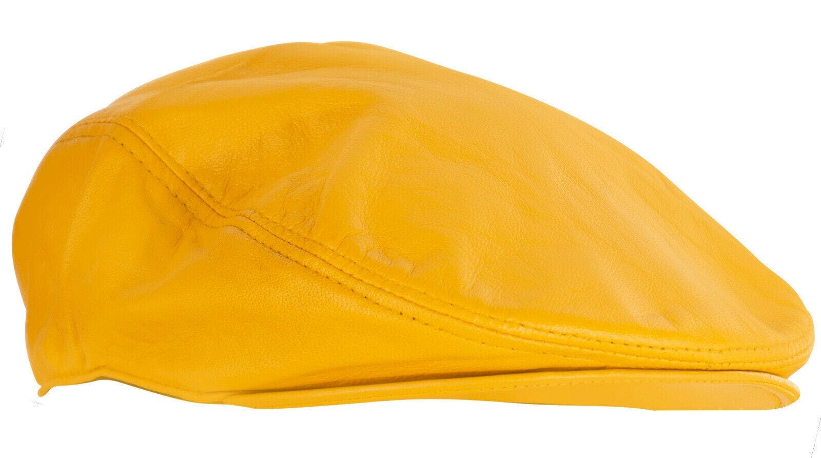 Infinity Leather Men's Yellow Leather Peaky Blinders Newsboy Flat Hat - 59