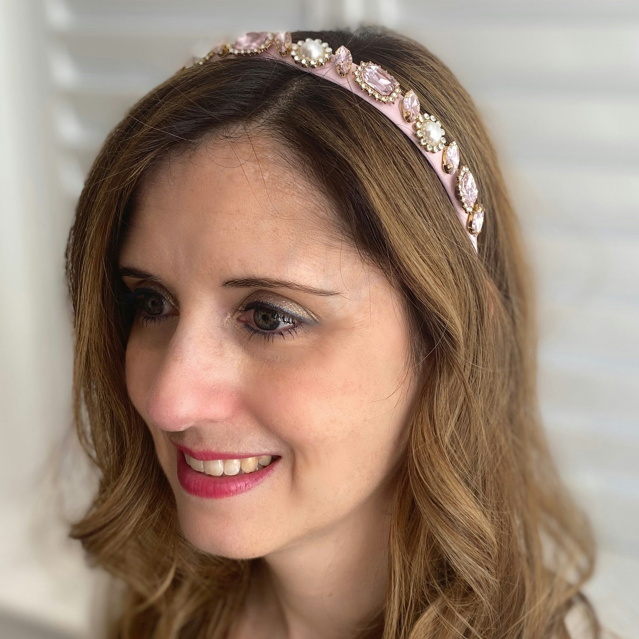 Queenmee Accessories Pink Jewelled Headband Slim Hair Band Vintage