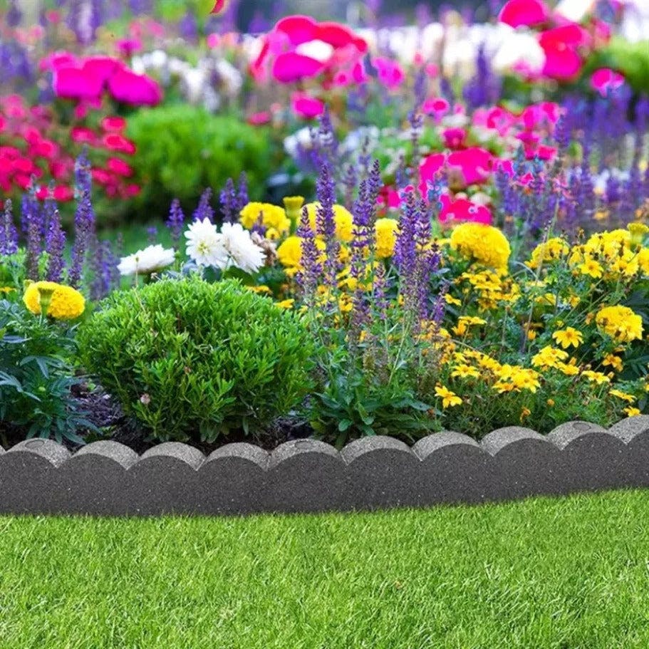 Nicoman Grey Recycled Rubber Scallop Garden Edging Border - Pack Of 20
