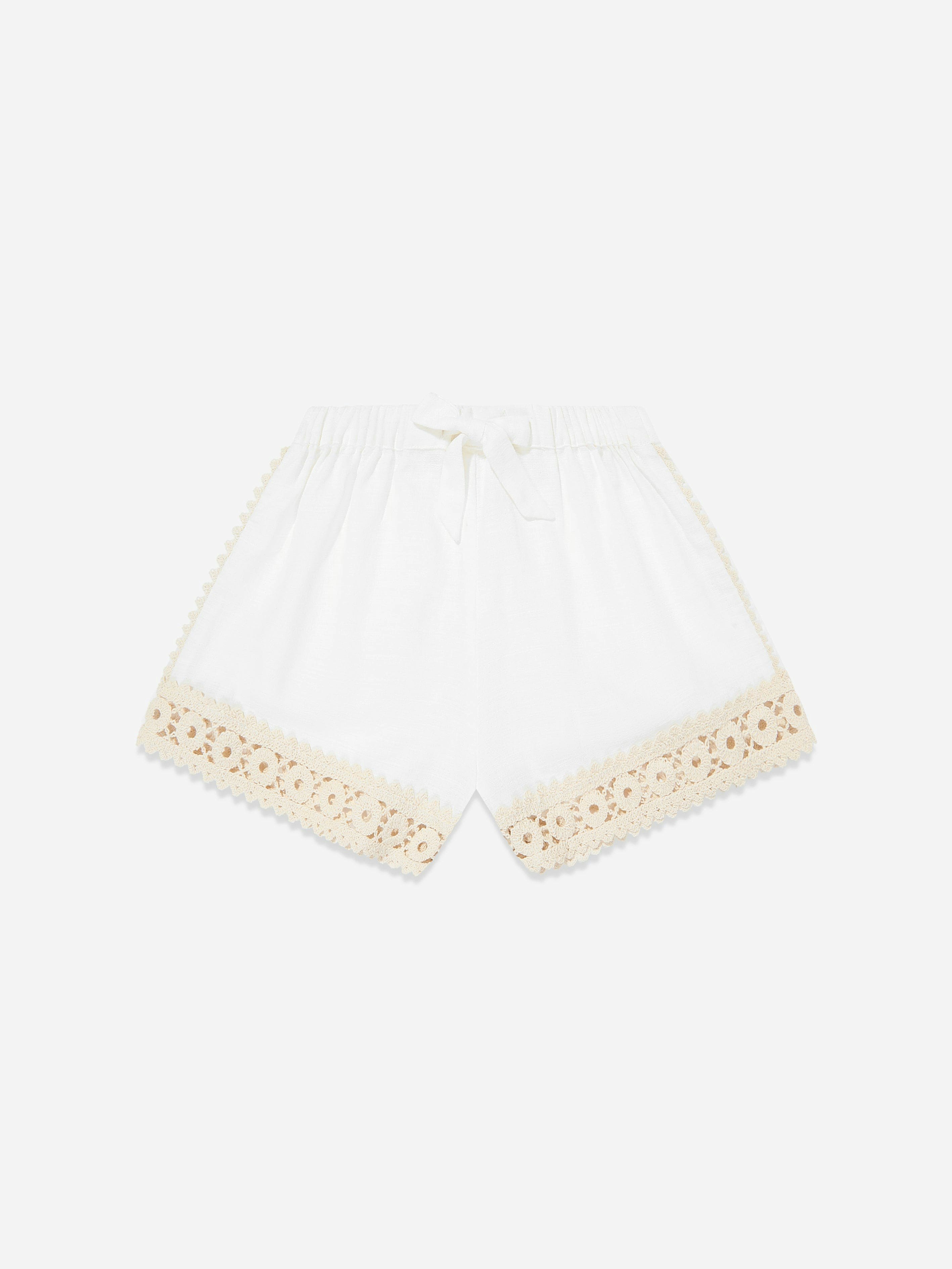 Zimmermann Girls Ivory Wylie Trimmed Shorts In - 2 Yrs