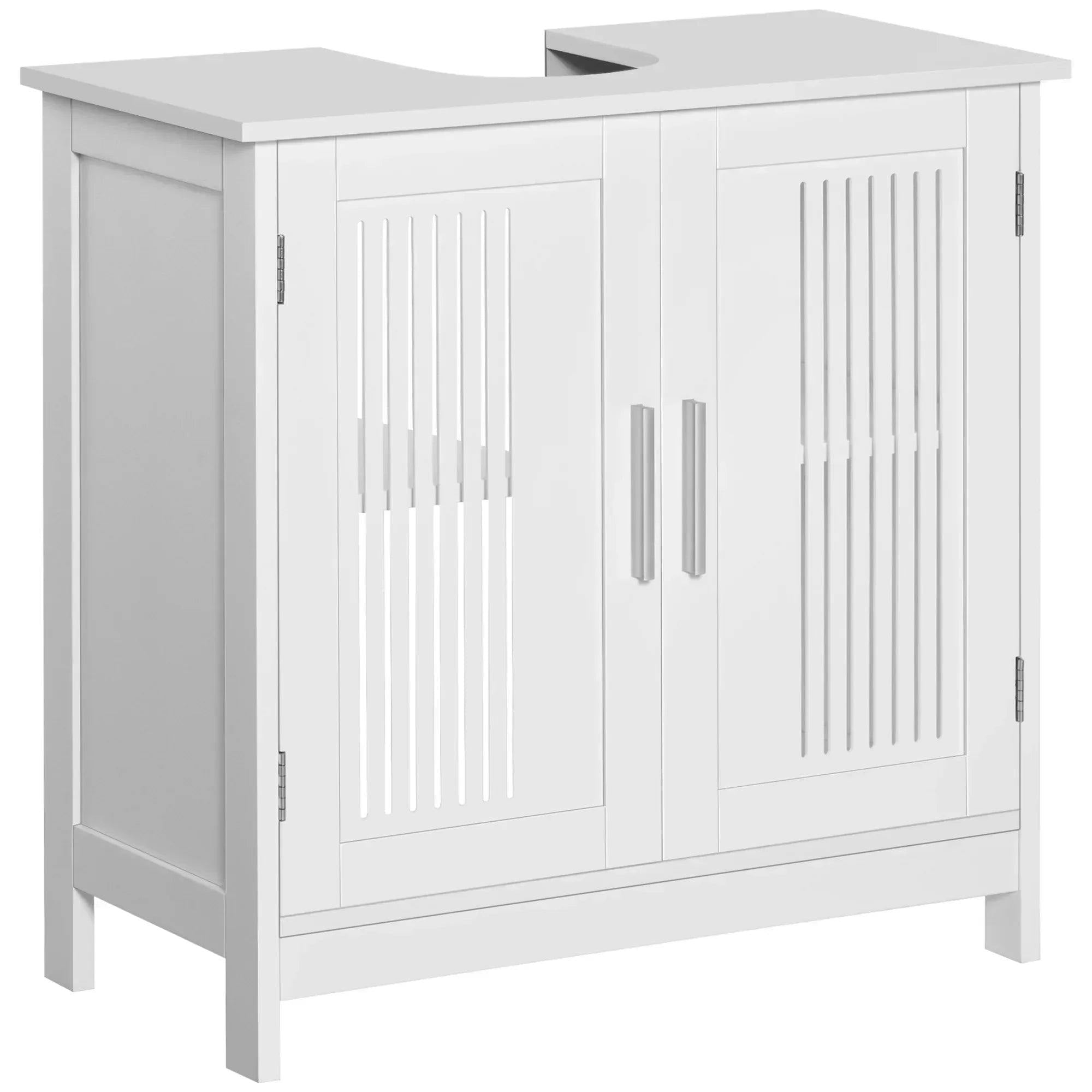Kleankin Grey/White Bathroom Pedestal Under Sink Cabinet With Storage Shelf, 2 Doors, - Image 6