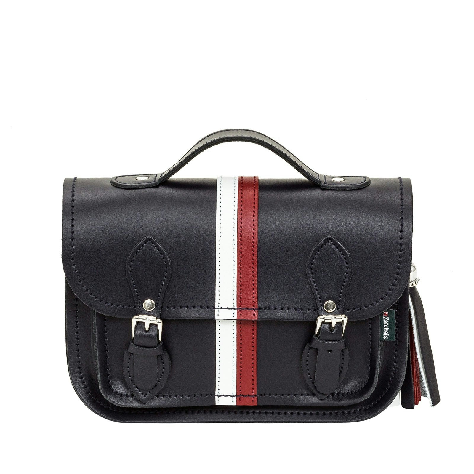 Zatchels Silver/Red/White Leather Midi Satchel - British Edit