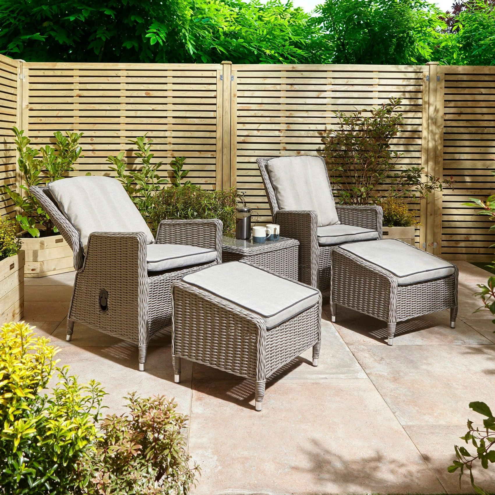Rowlinson Grey Rattan Effect Lounger Set - Two Colours - Natural Stone