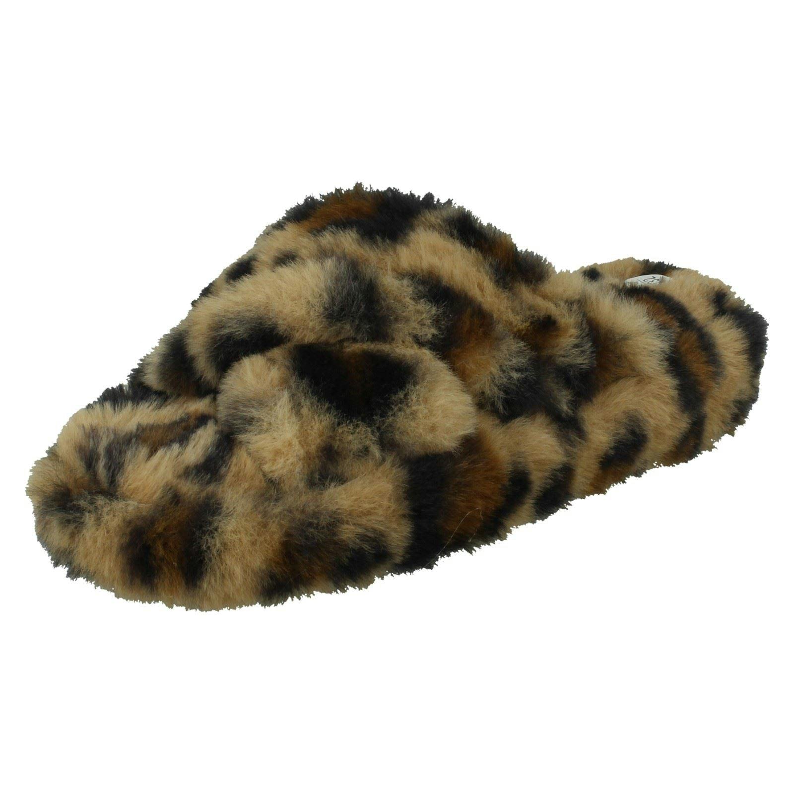 Spot On Girls Casual Mule Slippers - Tan Leopard - Uk 10/11 Child