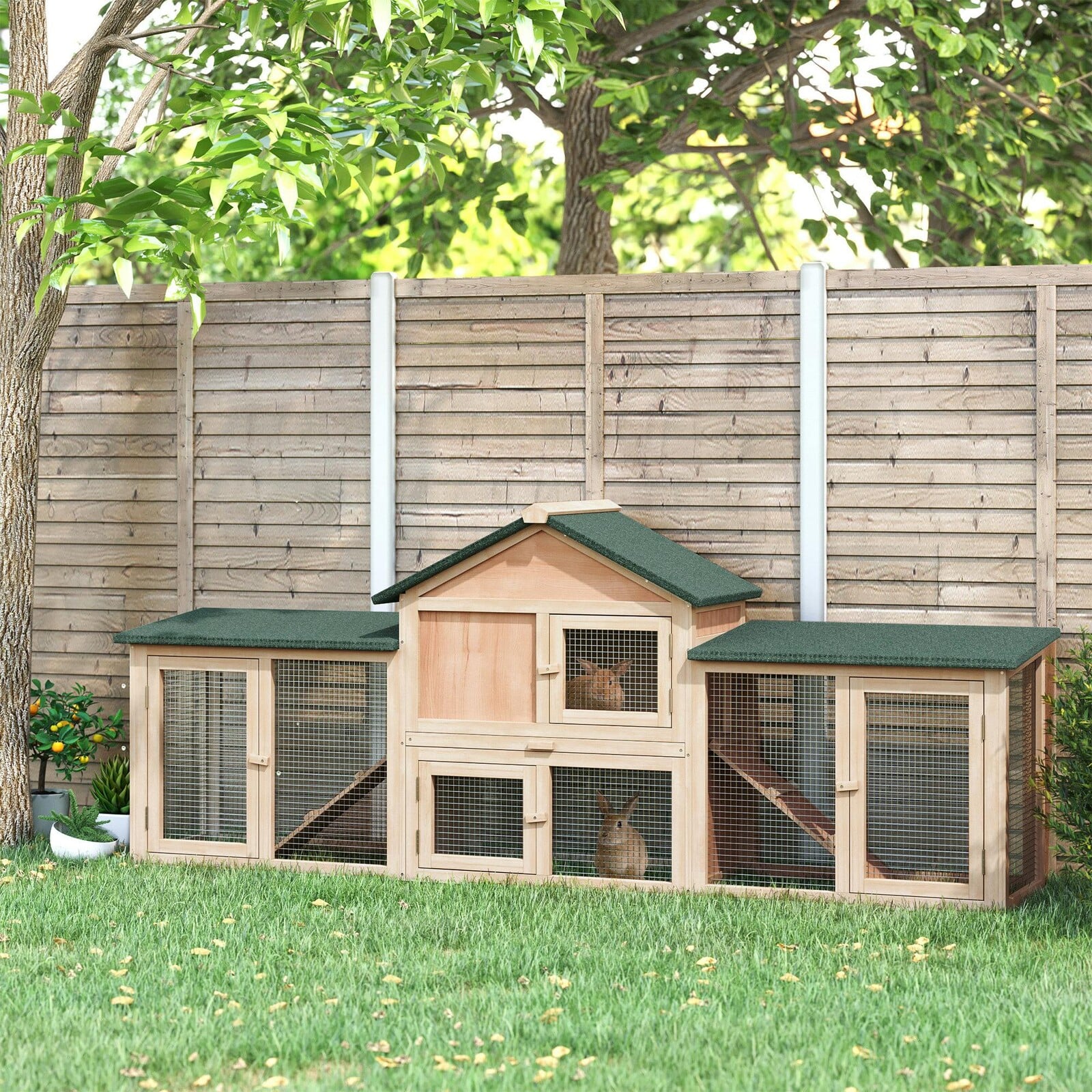 B&Q - Rabbit HutchGuinea Pig Hutch Outdoor Wooden 2 Storey Bunny House - Image 3
