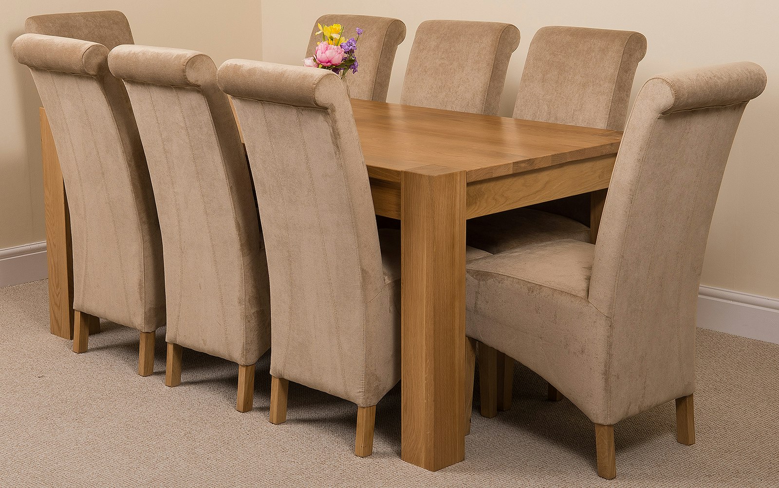 That's Furniture Beige Kuba Large Oak Dining Table With Montana Fabric Chairs - 8 Chairs