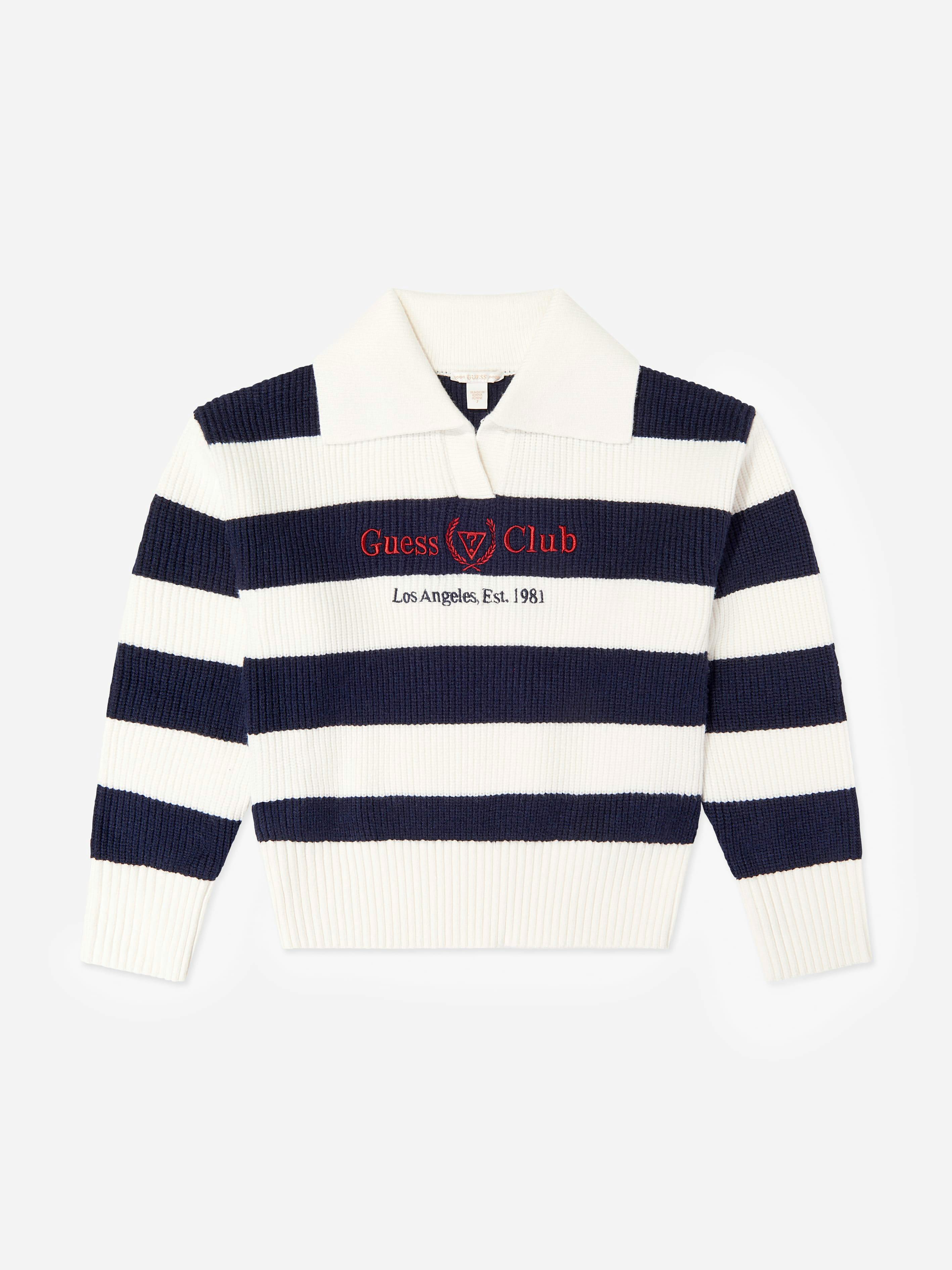 Guess Girls Navy Striped Logo Jumper - Size 10 Years Kids - Image 2