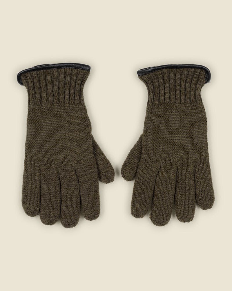 Larsson & Co Dark Knitted Gloves With Fleece Lining - Olive - One Size