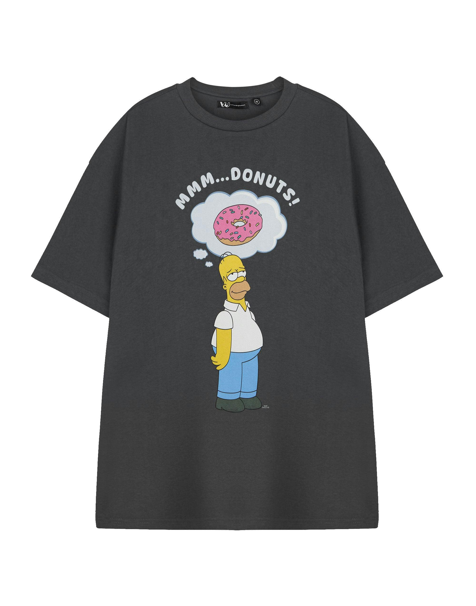 Vanilla Underground Men's Grey The Simpsons Donuts Short Sleeved T-Shirt - Small