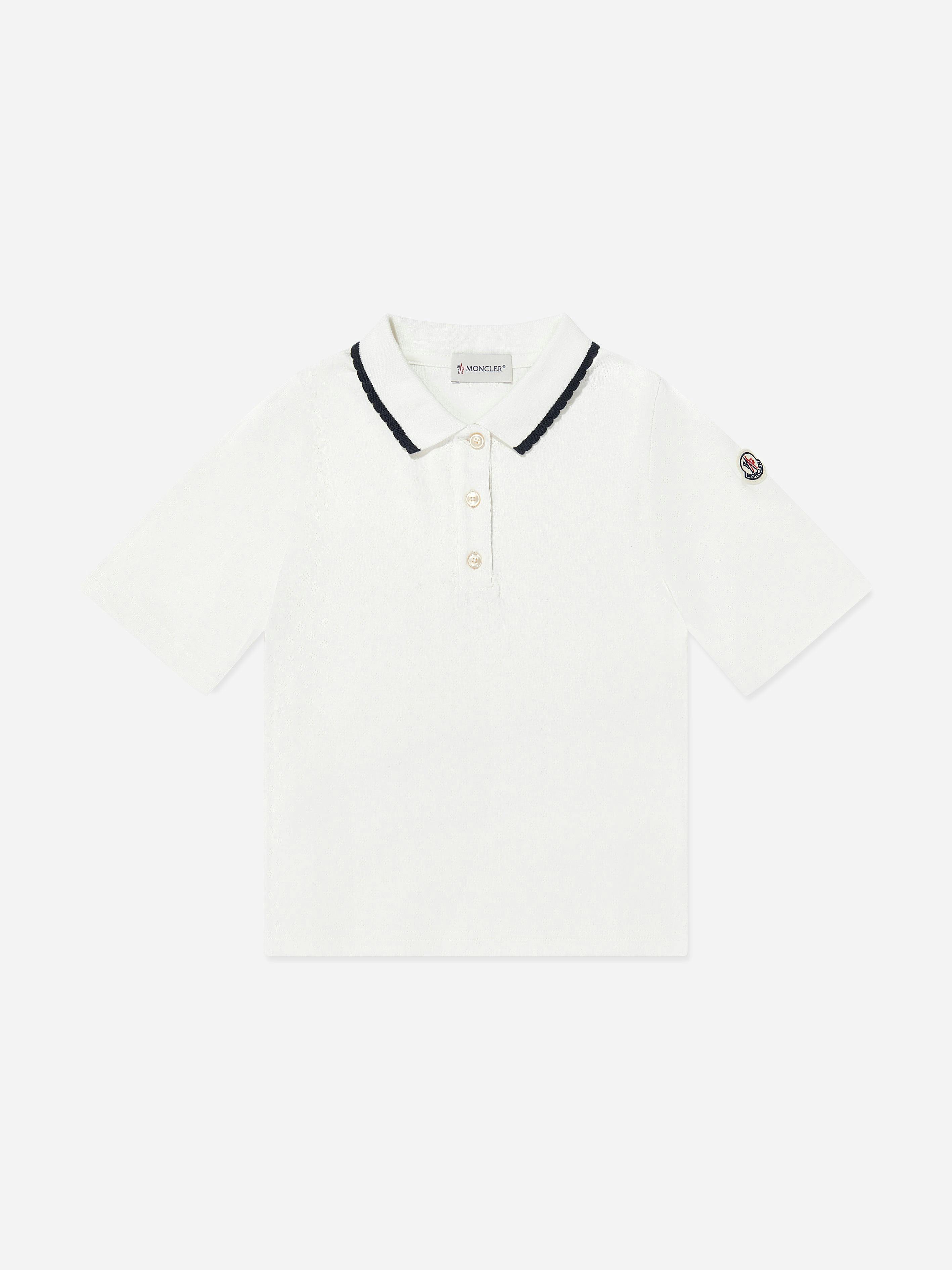 Moncler Enfant Girls White Cotton Polo Shirt In - 12 Yrs