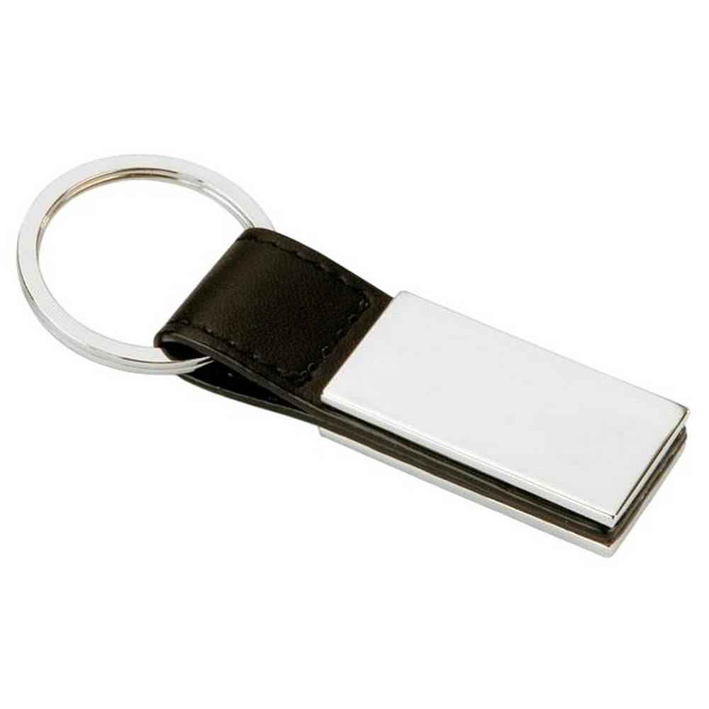 Midocean Black/Silver Rectanglo Pu & Metal Keyring - One Size