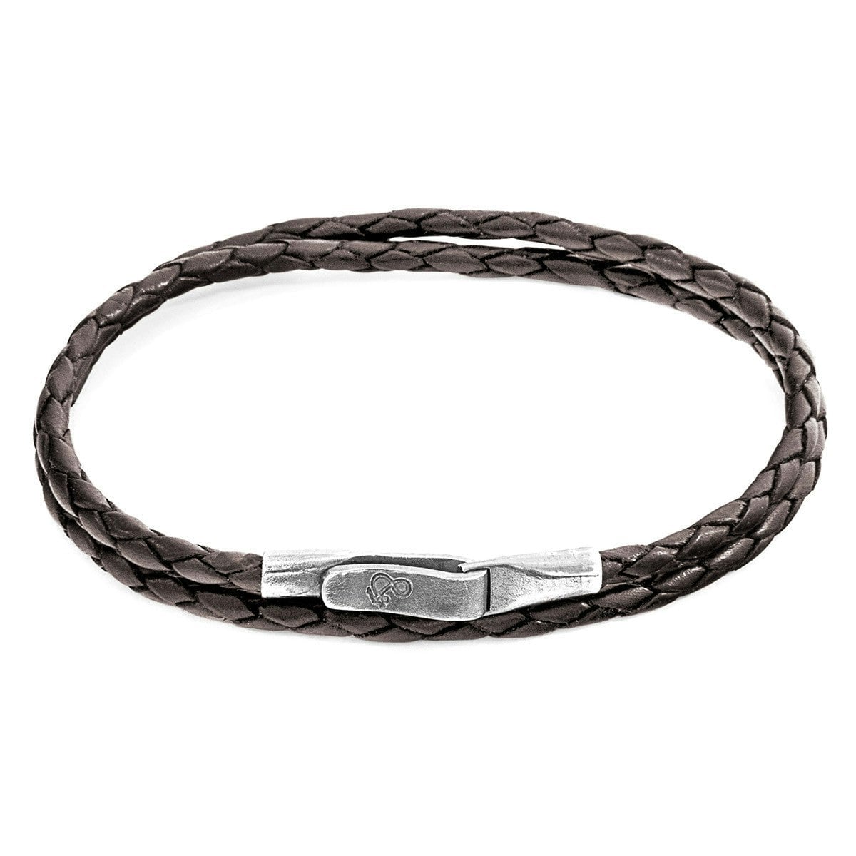Anchor & Crew Dark/Brown/Silver Liverpool And Braided Leather Bracelet - L - 23Cm