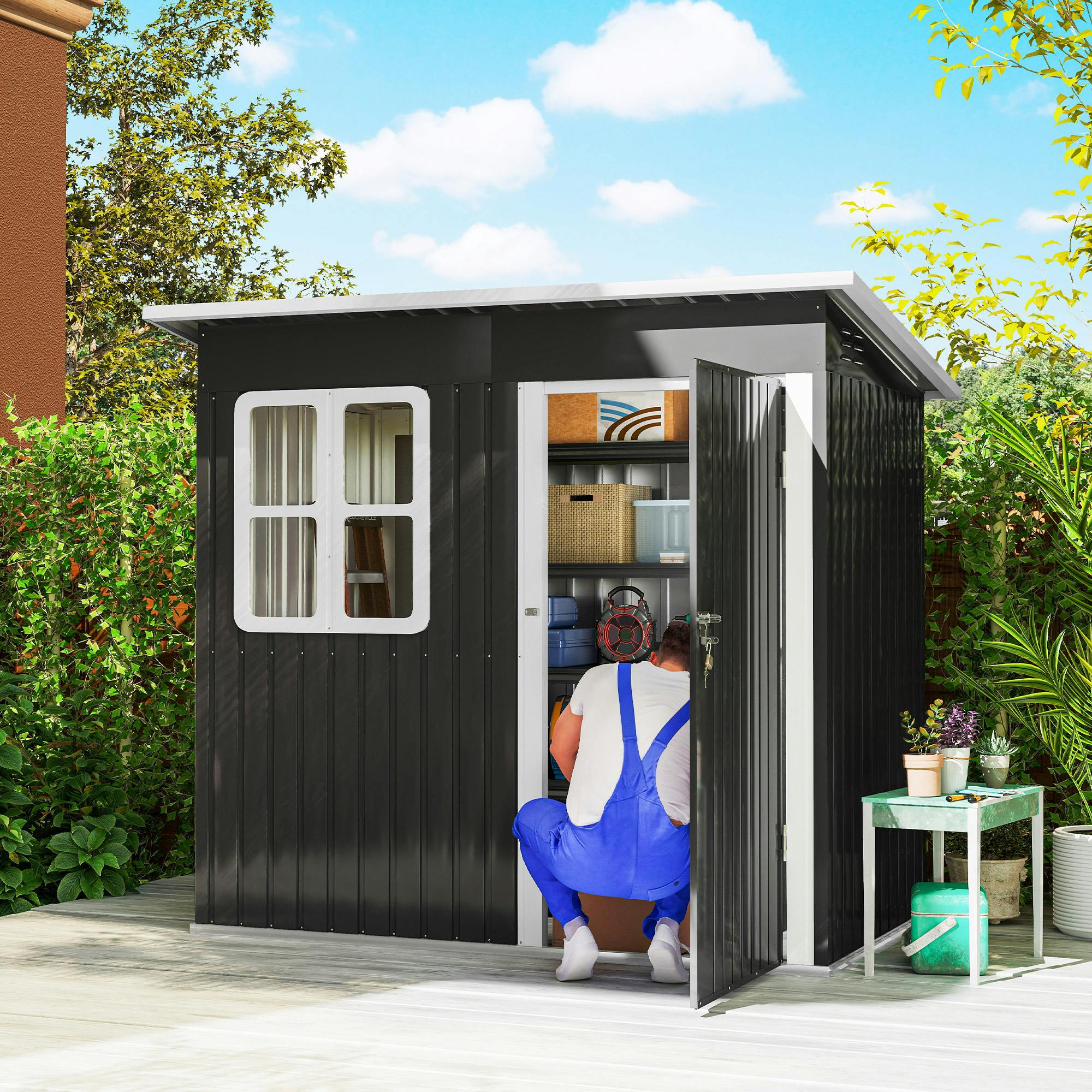 Rackhams Grey 7 X 4Ft Galvanised Steel Garden Shed With Foundation Kit,