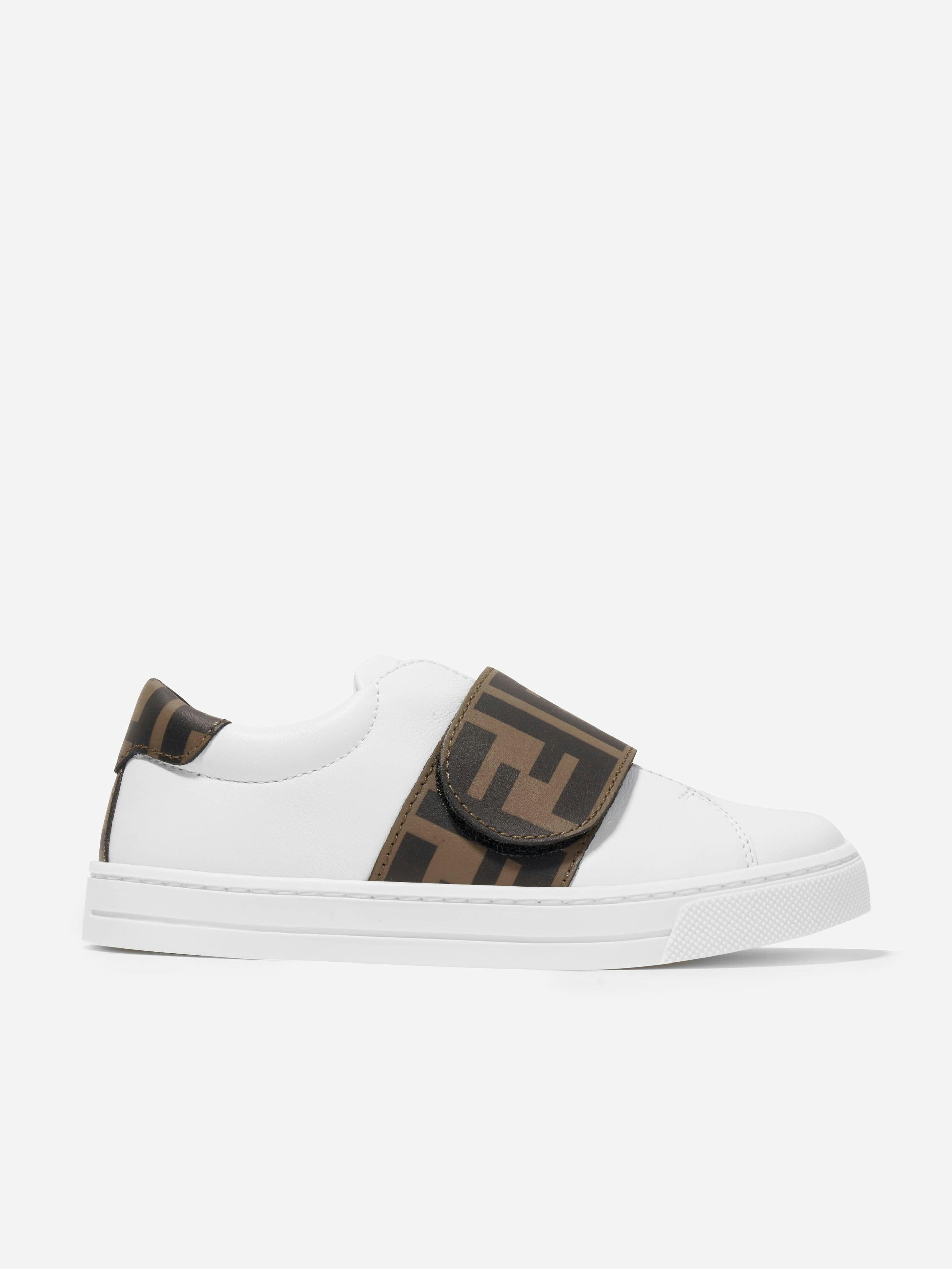 Fendi Kids White Leather Ff Logo Trainers In - Eu 32 Uk 13
