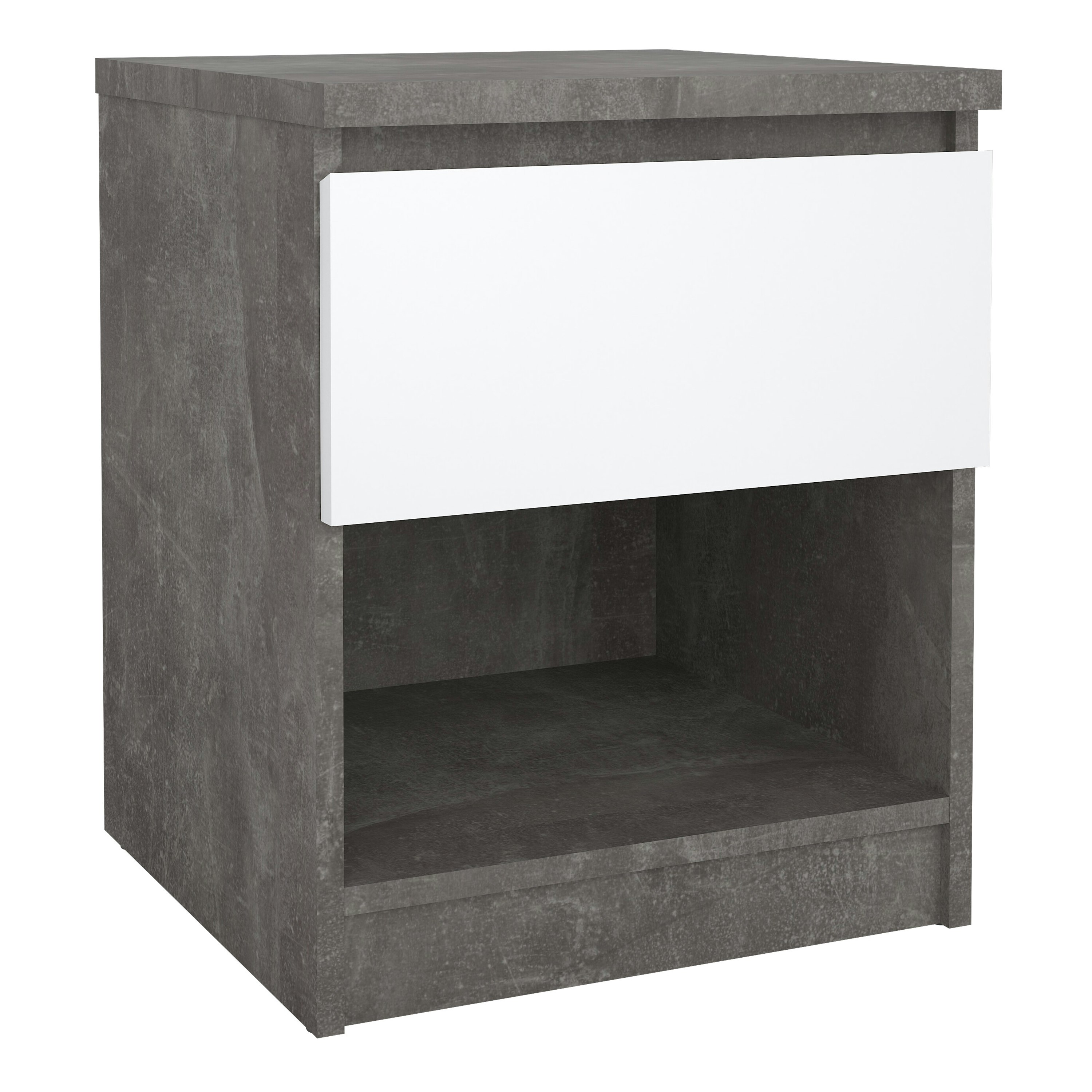 Rackhams White/Grey Naia Bedside 1 Drawer 1 Shelf In Concrete And High Gloss - Manufactured Wood - 1
