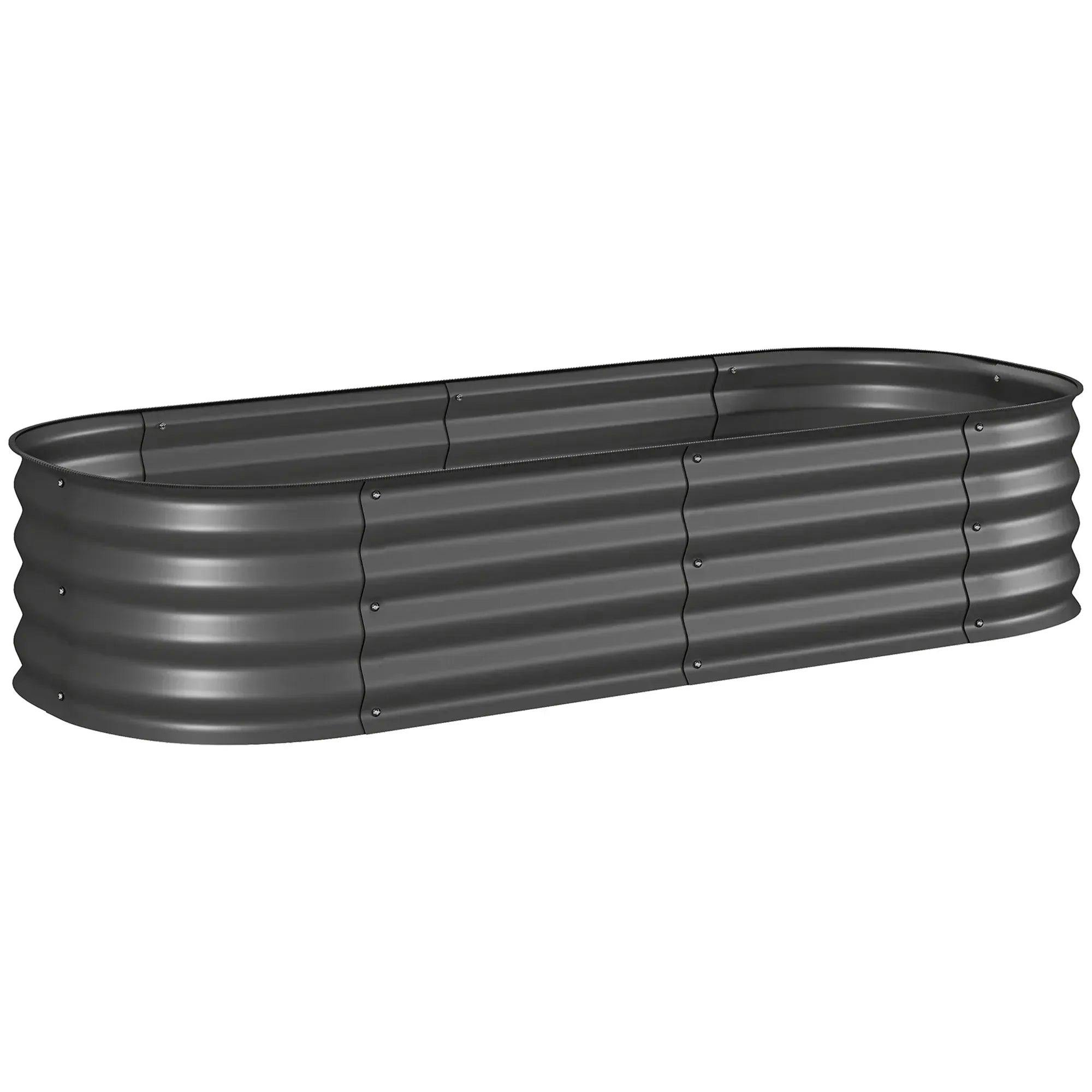 Outsunny Galvanised Raised Garden Bed Planter Box With Safety Edging, Dark Grey - Image 8